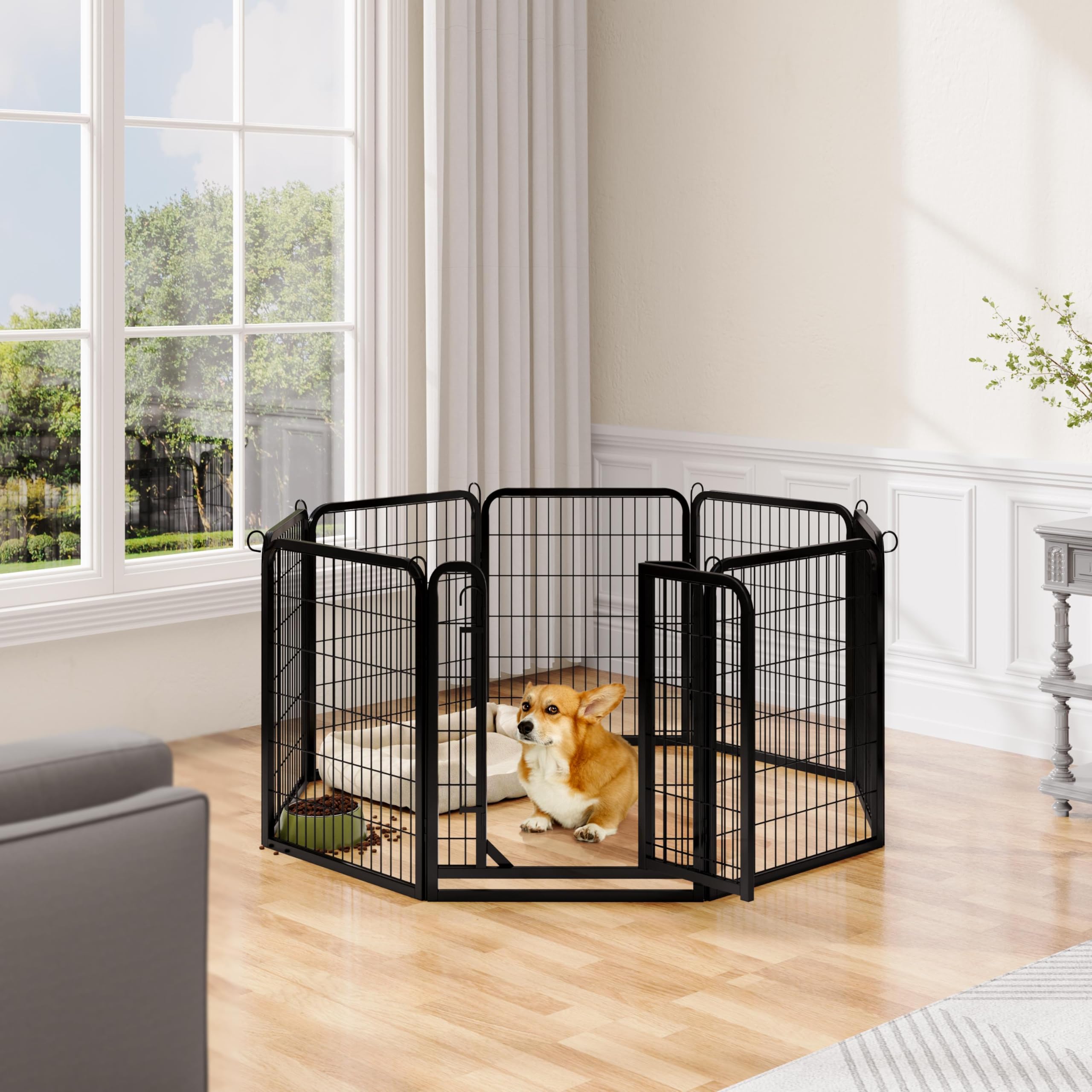 Yaheetech Caño para Cachorros de 80 cm de Alto, 8 Piezas, Plegable, cercado Libre, Bloqueo automático, Parque para Cachorros para Perros, Gatos, Conejos, Montaje sin Herramientas