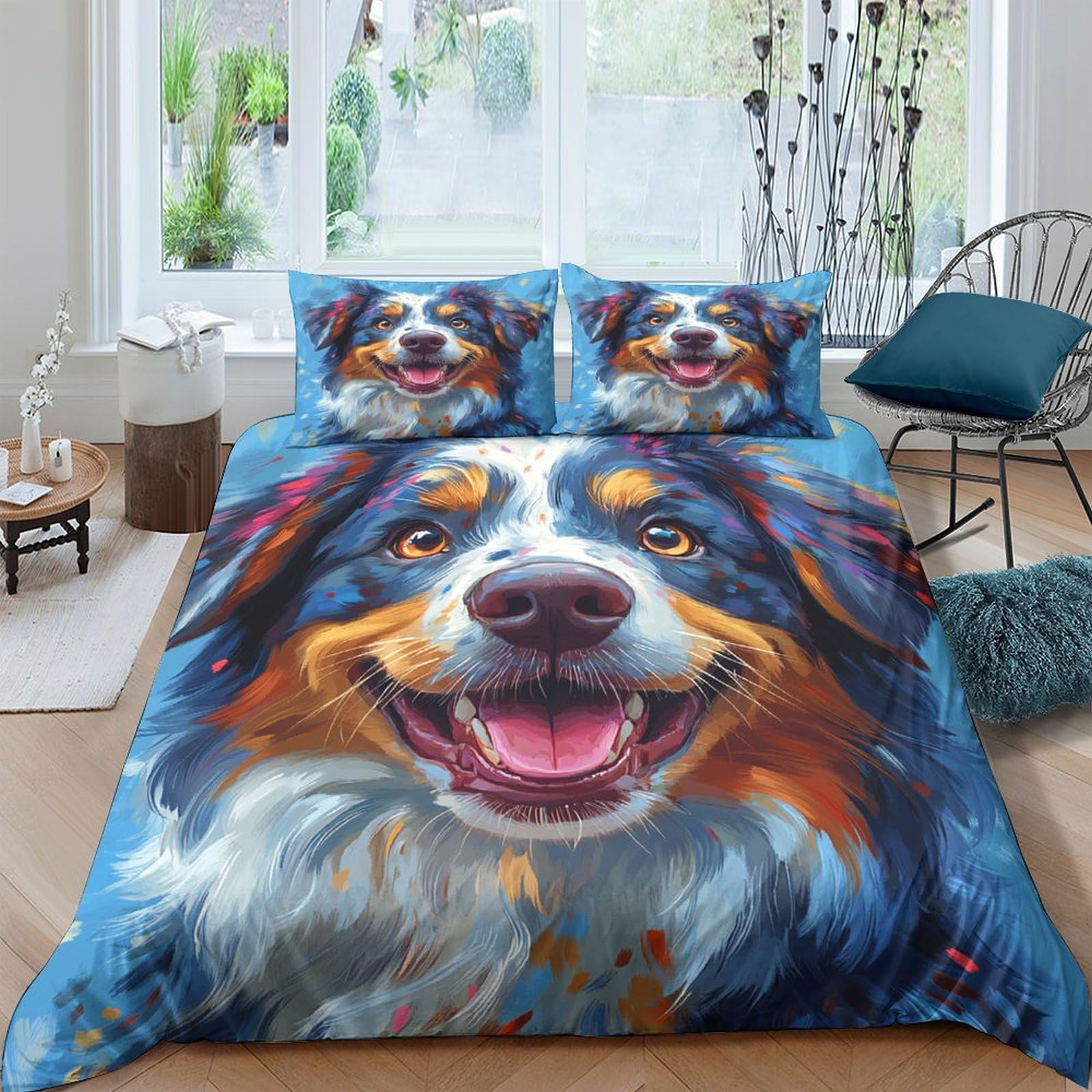 Ctjqhvkz Style-9 3D Printed Australian Shepherd Dog Fitted Sheet Microfiber Anti-Slip Bed Cover For Bedroom Guest Room Decor Single（135X200cm）