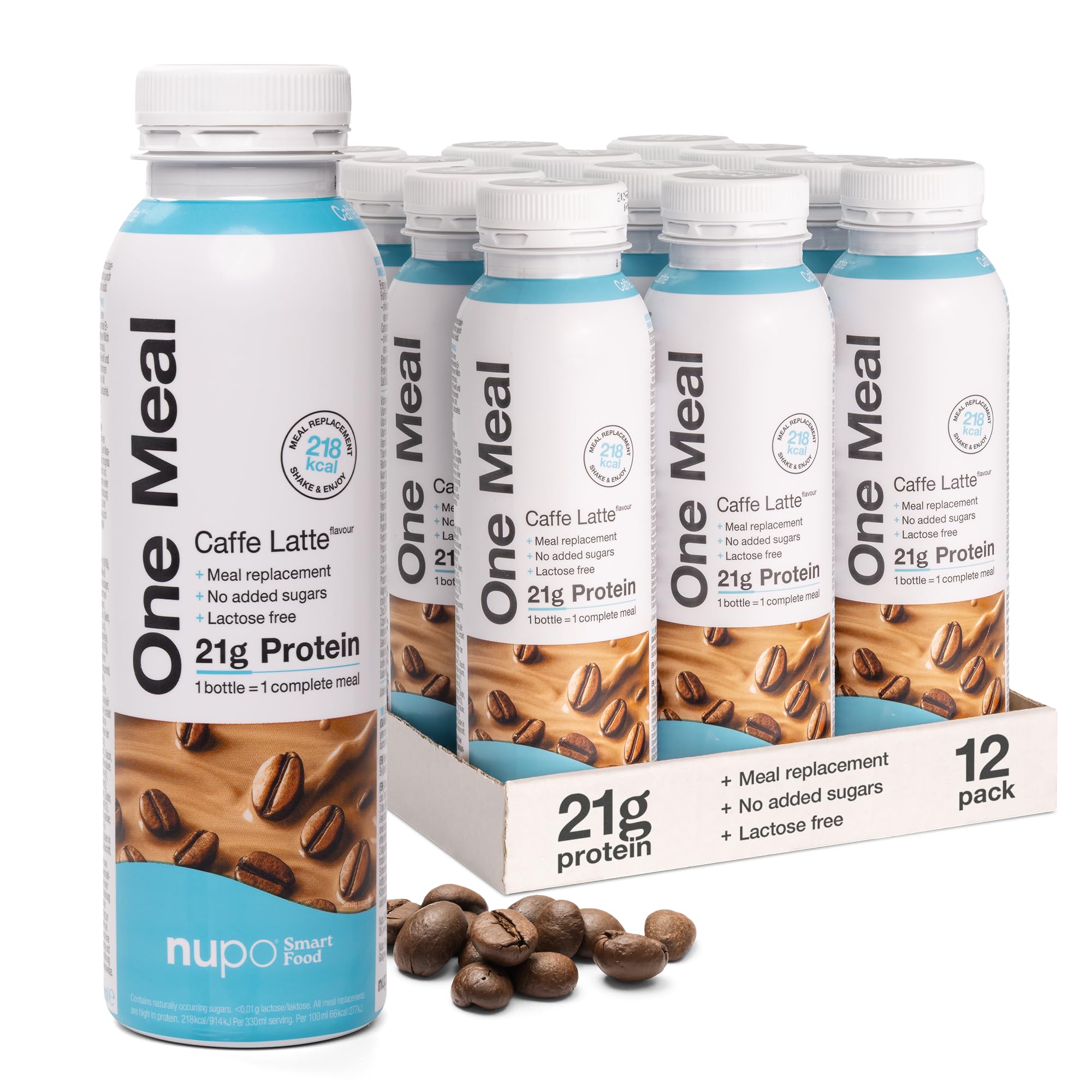 NUPO One Meal +Prime Caffè Latte - Ready-to-Drink Shake - Gustoso frullato sostitutivo del pasto con 24 vitamine e minerali - Alto contenuto proteico - Senza zuccheri aggiunti - 12 x 330ml