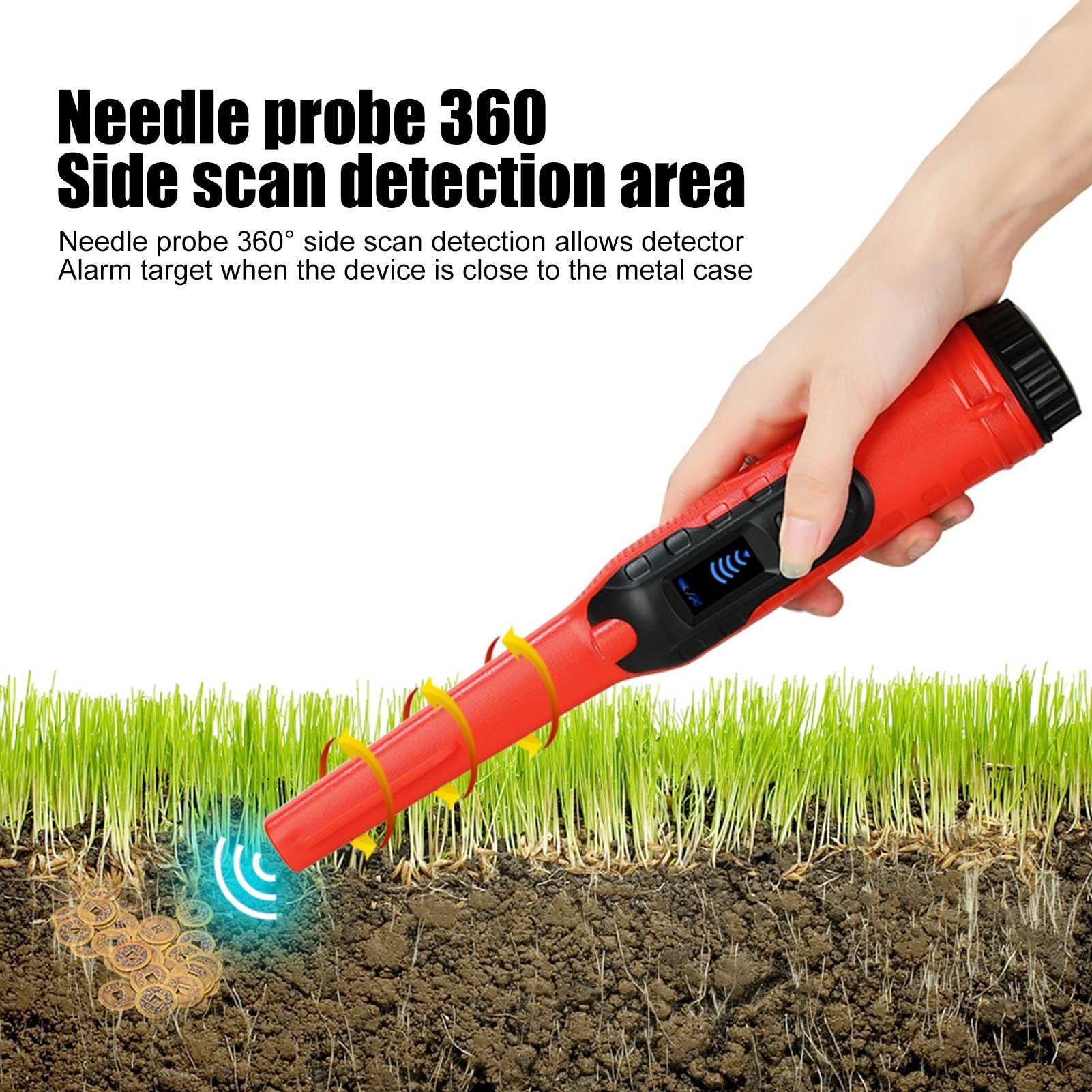Detector de Metales, Detector impermeable con linterna LED, 360 grados de