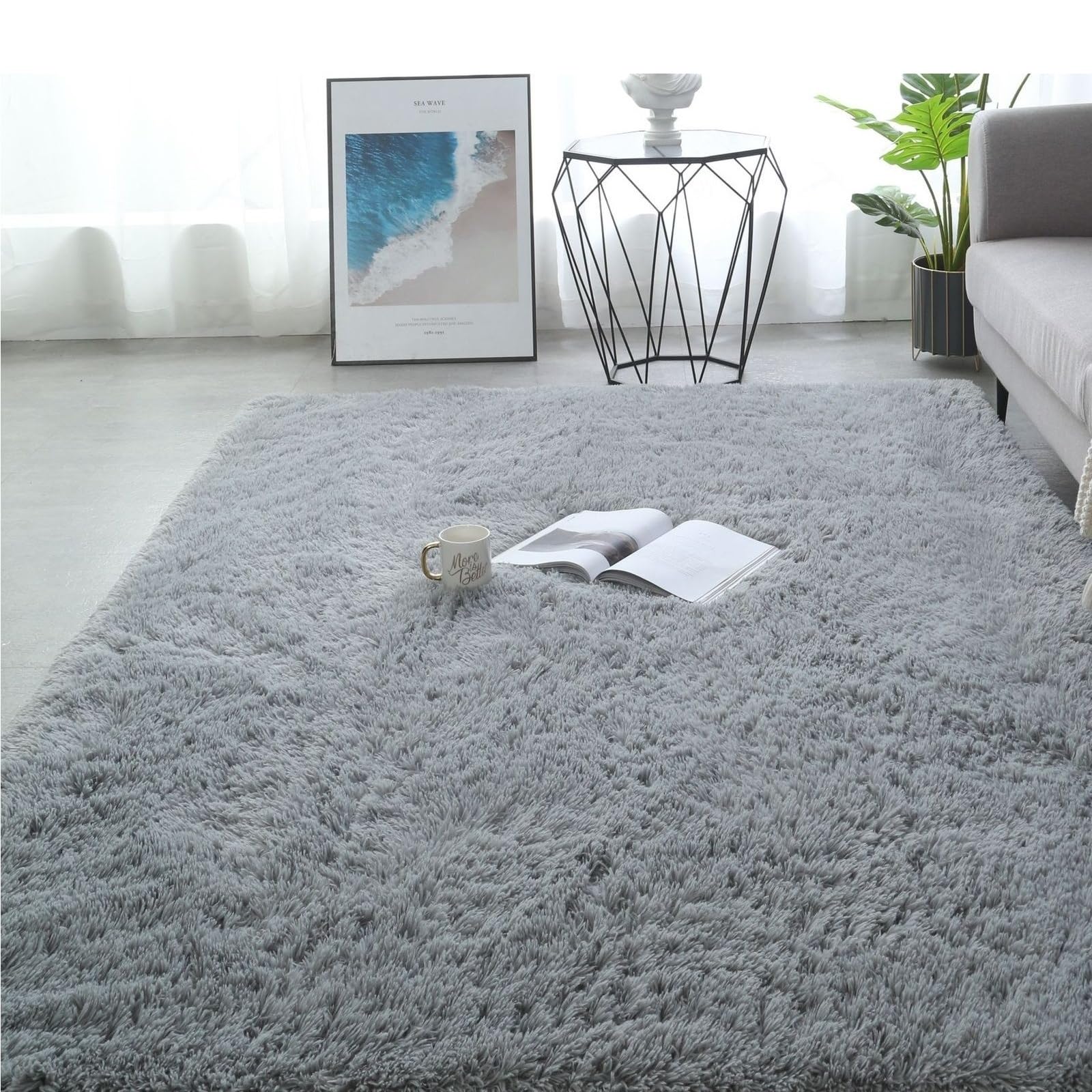 Tapis en peluche pour chambre à coucher avec revêtement antidérapant