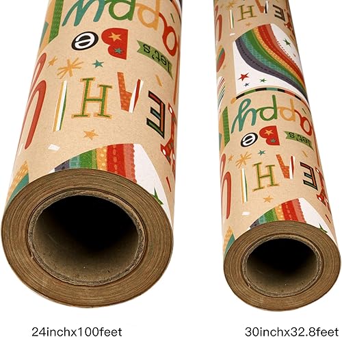 Vista 24 de RUSPEPA Rollo de papel de regalo Kraft - Patrón de globo - 24 pulgadas x 100 pies Balloon