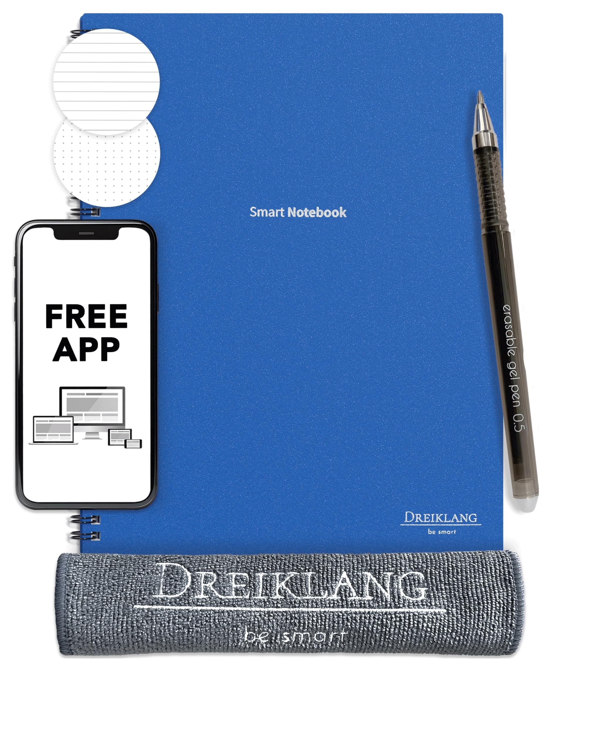 Dreiklang - be smart - Quaderno Riutilizzabile A5 con Planner – Taccuino Smart Cancellabile con App iOS/Android Cloud – Include Penna, Note Adesive e Panno in Microfibra