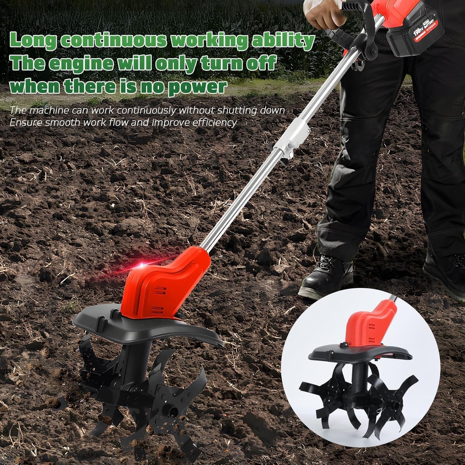Motoazada y Recortadora de jardín eléctrica Multifuncional, cultivadora de Altura Ajustable, batería Recargable, Mango ergonómico for huerto, montaña, huerto.