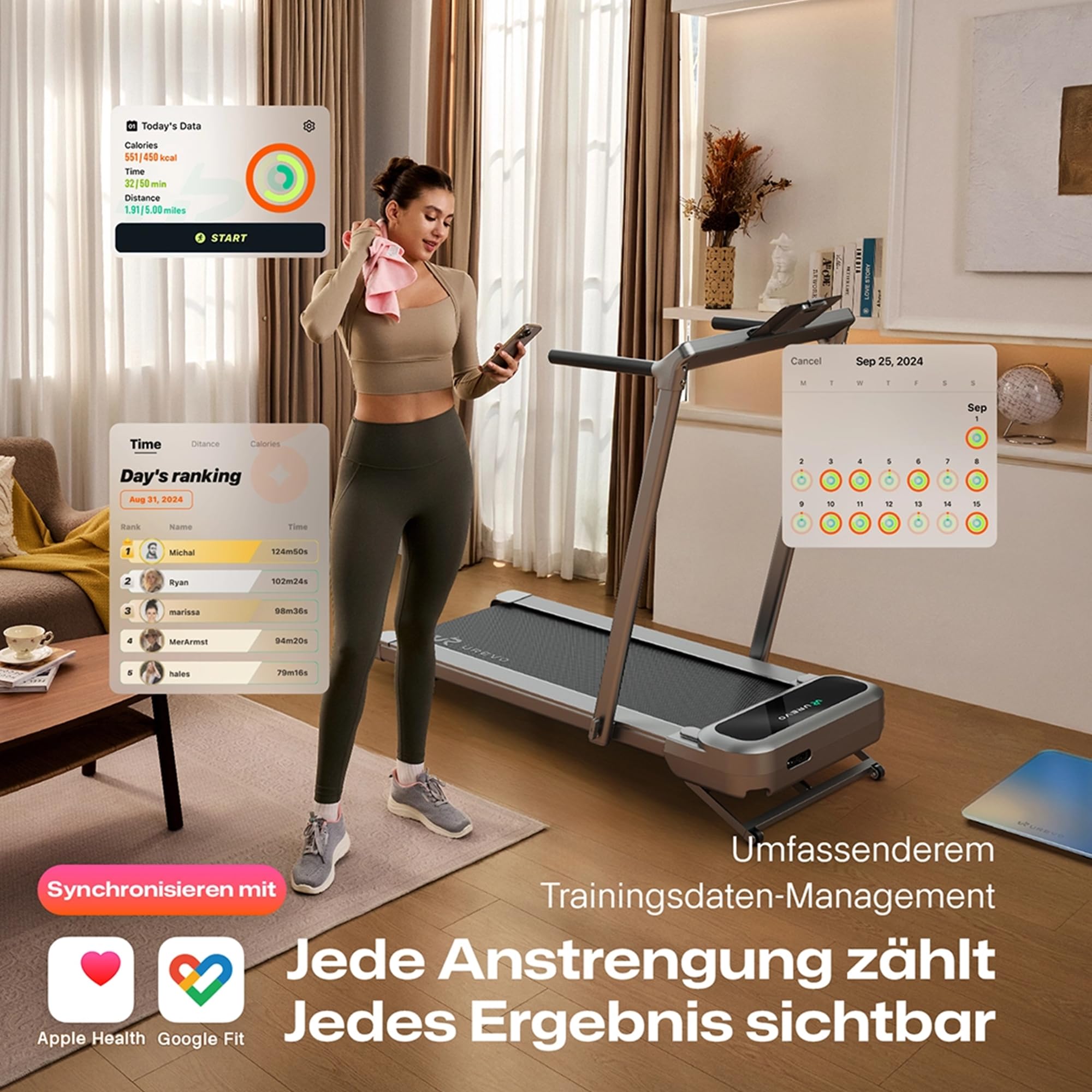 UREVO Laufband mit automatischer Steigung und Dual-Brushless-Antrieb