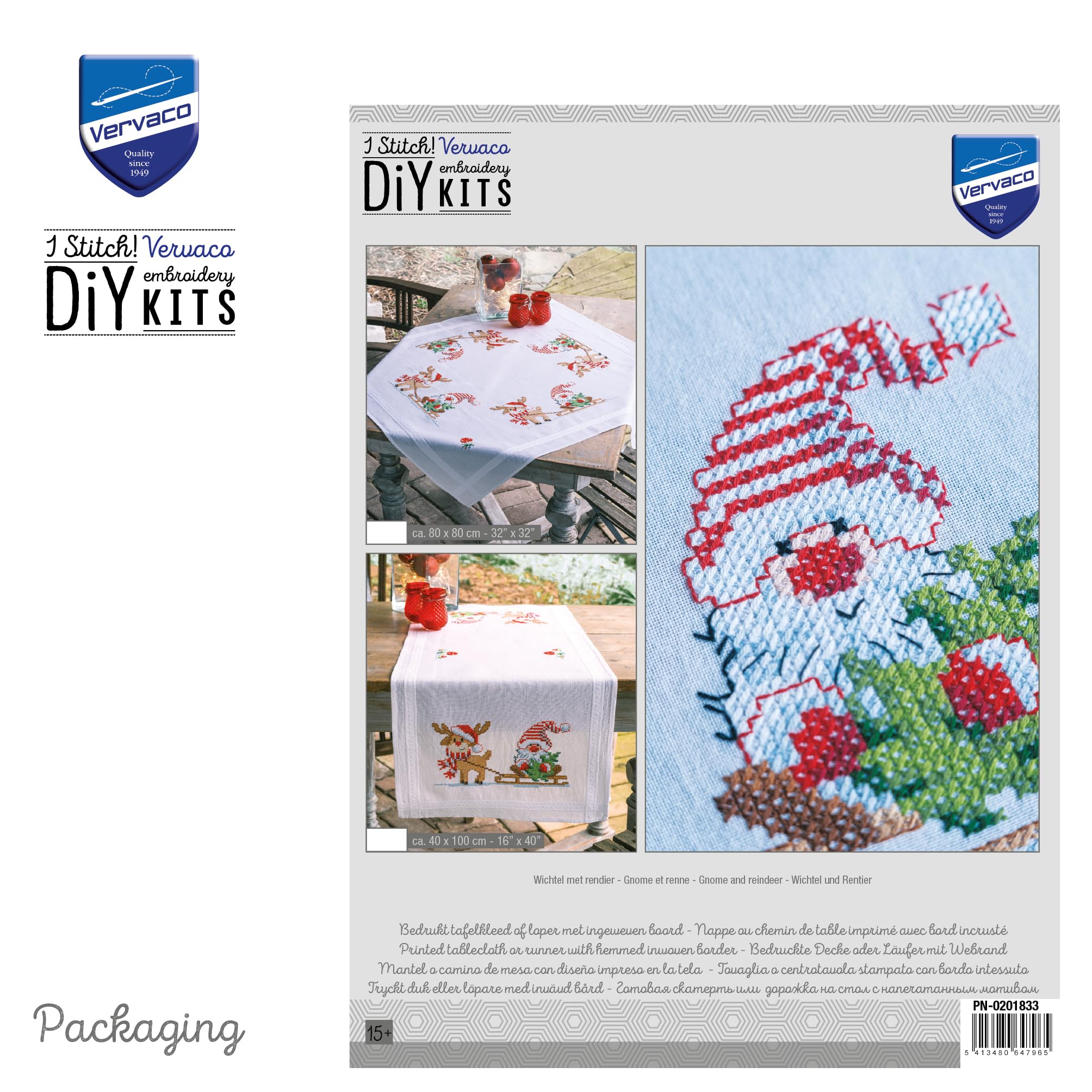VERVACO Kit Point De Croix Pré-Imprimé Chemin De Table GNOME ET RENNE Broderie Kit Complet Adulte Loisir Créatif Maison Decoration Manuelle Table Cadeou DIYca. 40 x 100 cm Cross Stitch Embroidery