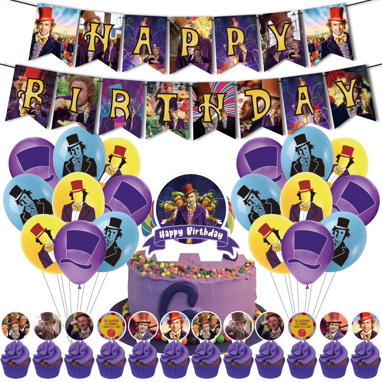 32Pcs Birthday Decorations Party Set Party Supplies Includes Banners,Balloons,Cake Toppers,Cupcake Toppers for Boys Girls Adults Birthday