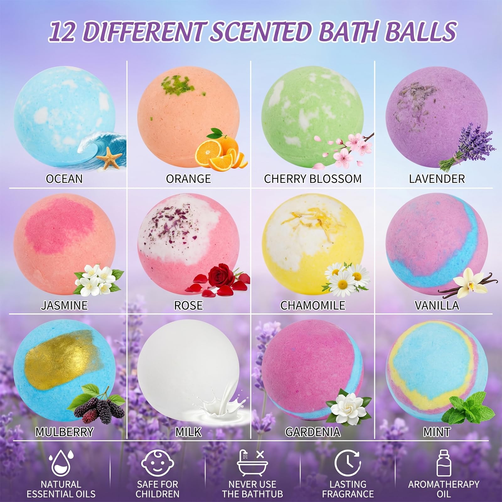 12 Pezzi Bombe Da Bagno Con Bolle, Ingredienti Delicat, sali da bagno rilassanti e schiuma,giocattoli da bagno,Include giocattoli a sorpresa per ragazze e ragazzi per Natale
