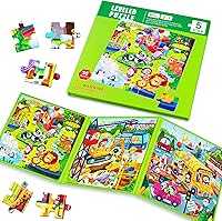 ERE BADI 3-in-1 Magnetic Puzzle Book for Kids 3-8: Green Zoo Cartoon Travel Jigsaws, 97 Pieces Educational Toddler Toy