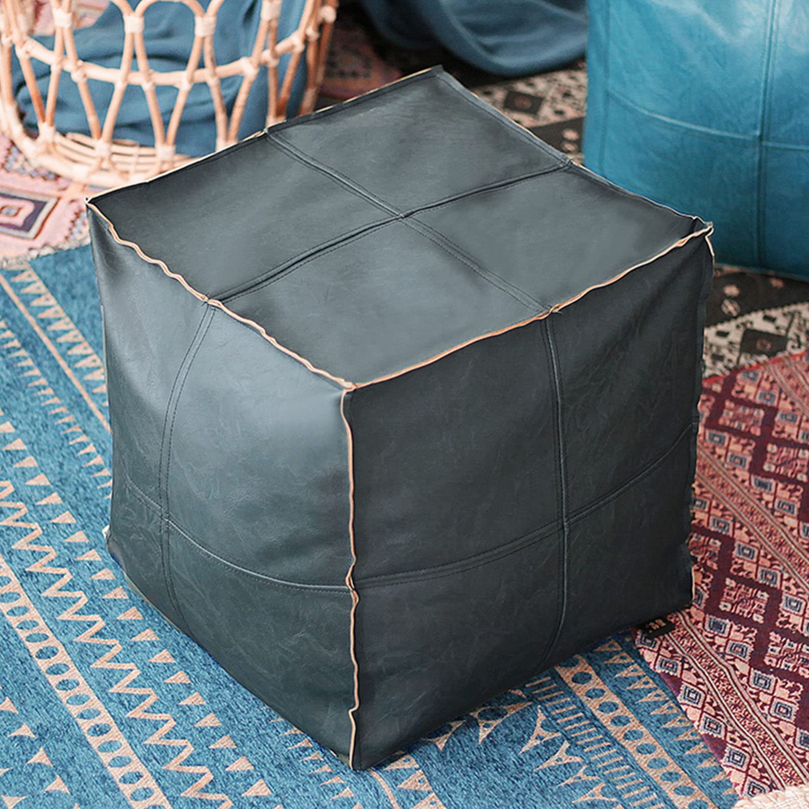 Housse de pouf en cuir PU pour ranger et créer un repose-pieds de salon