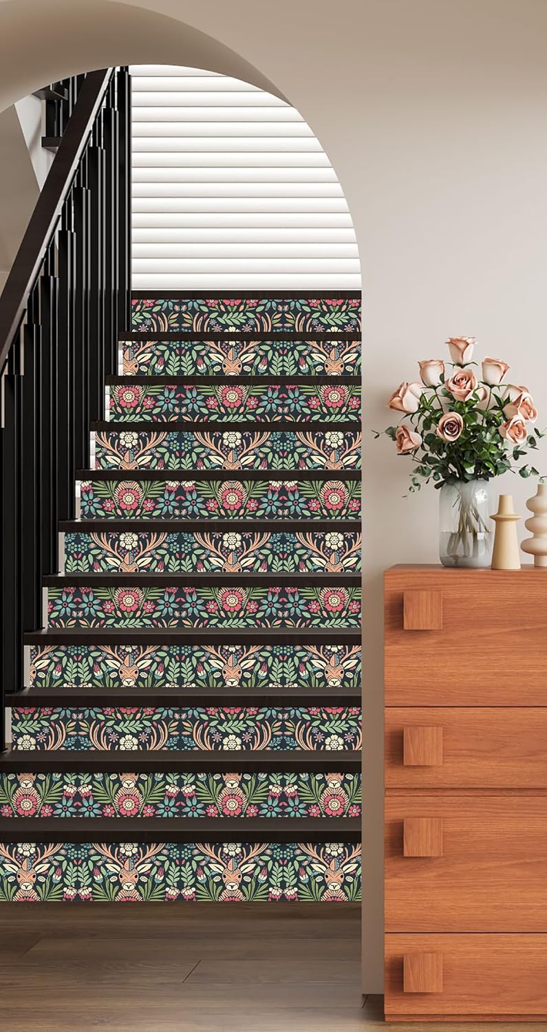 HAOKHOME Boho Peel and Stick Wallpaper Floral Removable Wall Paper Animal Deer for Accent Wall Nursery Kids Room Contact Paper 17.3in x 118in