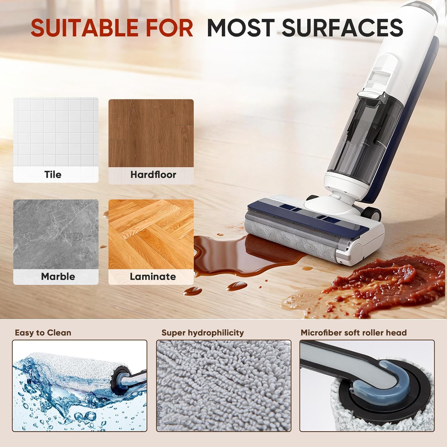 Roller Brush Replacement Compatible with Tineco iFLOOR 5 Breeze/Floor ONE S5/Floor ONE S5 Pro Wet Dry Vacuum Cleaner, Replacement Parts Include 3 Roller Brushes, 4 Filters, 1 Cleaner Brushes