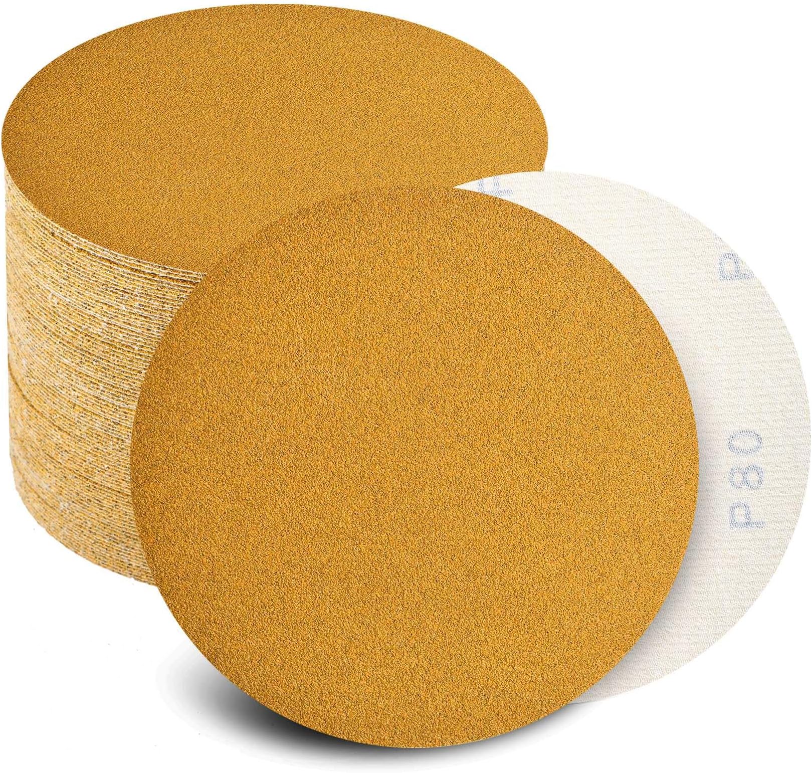 6 Inch Sanding Discs Hook and Loop No Hole, Da Sandpaper for Automotive and Woodworking, 80, 120, 220, 320, 400 Grit, 20 PCS Each Grit(Pack of 100)