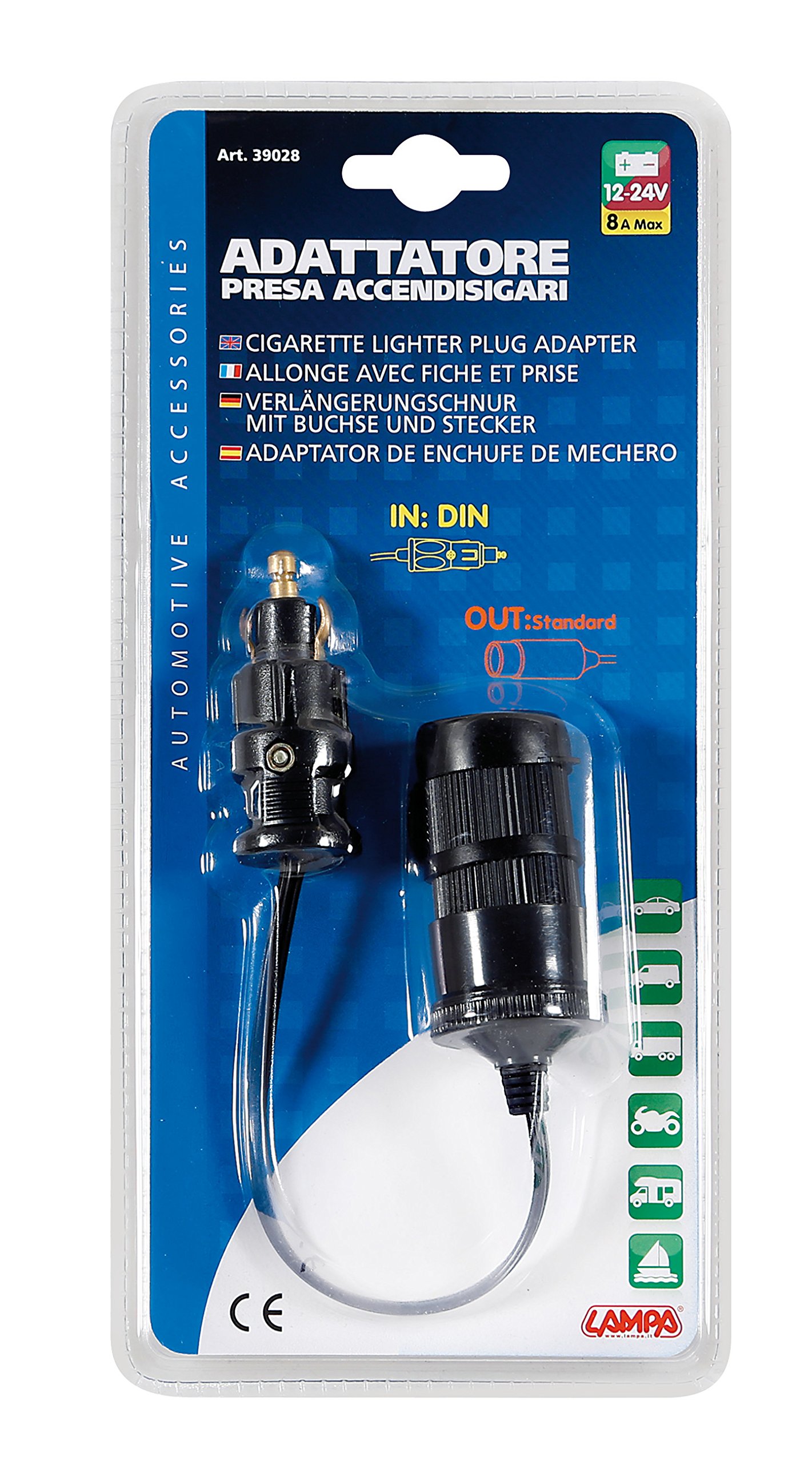 CAVO DA SPINA ACCENDISIGARI A PRESA INTERCAMBIABILE 2MT