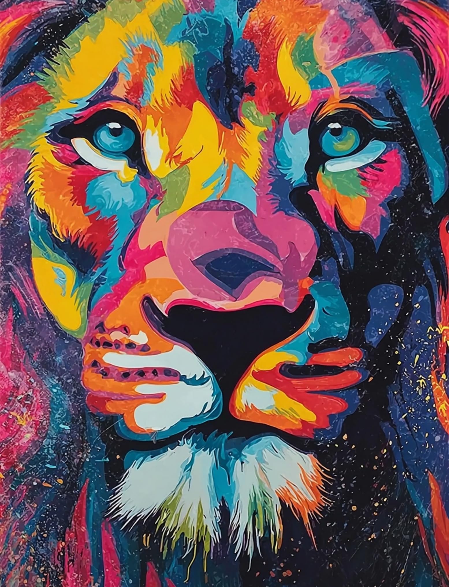 WANGWANGMIAO Paint by Numbers Kits for Adults,Colorful Lion Painting by Number Kits On Canvas,DIY Color Acrylic Oil Paints Home Wall Decor 16x20inch/40×50CM，with Frame