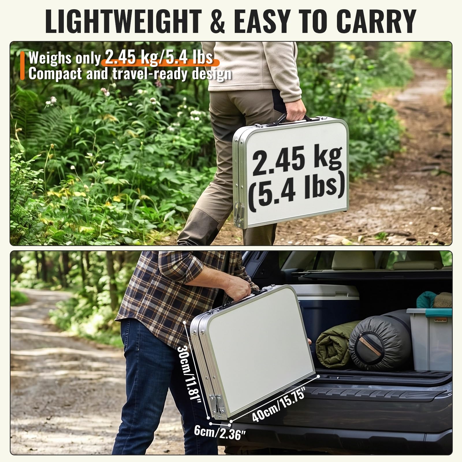Velway Table de Camping Pliante Portable, Plateau 60×40 cm, Aluminium