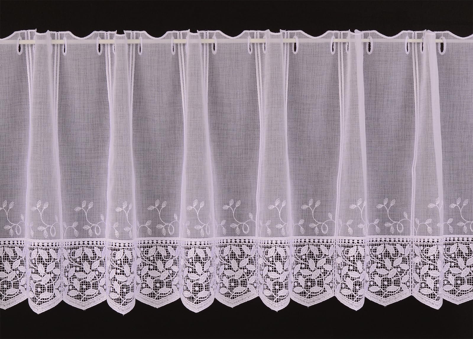 Scheibengardine Glanzgarn Bestickt 45x250 cm H/B weiß Bistrogardine Vorhang Küche 1er Pack