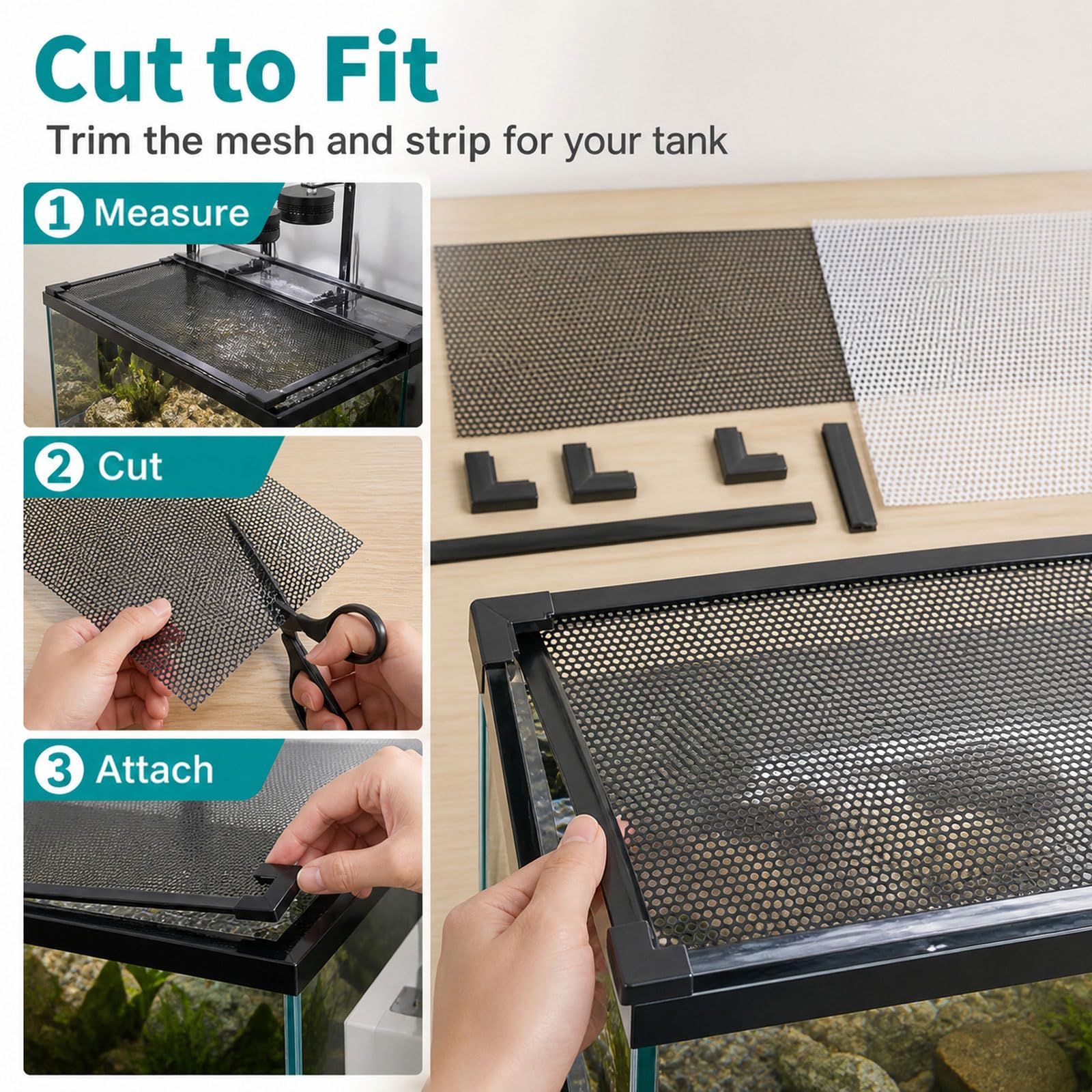 Magnetische Aquariumabdeckung,Fischtankdeckel Schutznetz,Ersatznetz für Aquarien,Aquarium Abdecknetz,Ventilation,Zuschneidbar,für Reptilien,Schildkröten Andere Tiere