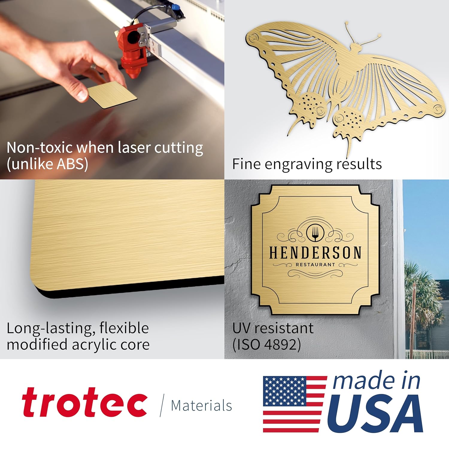 Trotec | Metallic Looking Acrylic Sheet | 12"x20"x1/16, 4 Pcs | Brushed Brass/Black | Metallic Finish - Scratch Resistant for Laser Engraving & Cutting,Printing,Glowforge,Name Plate | USA Made