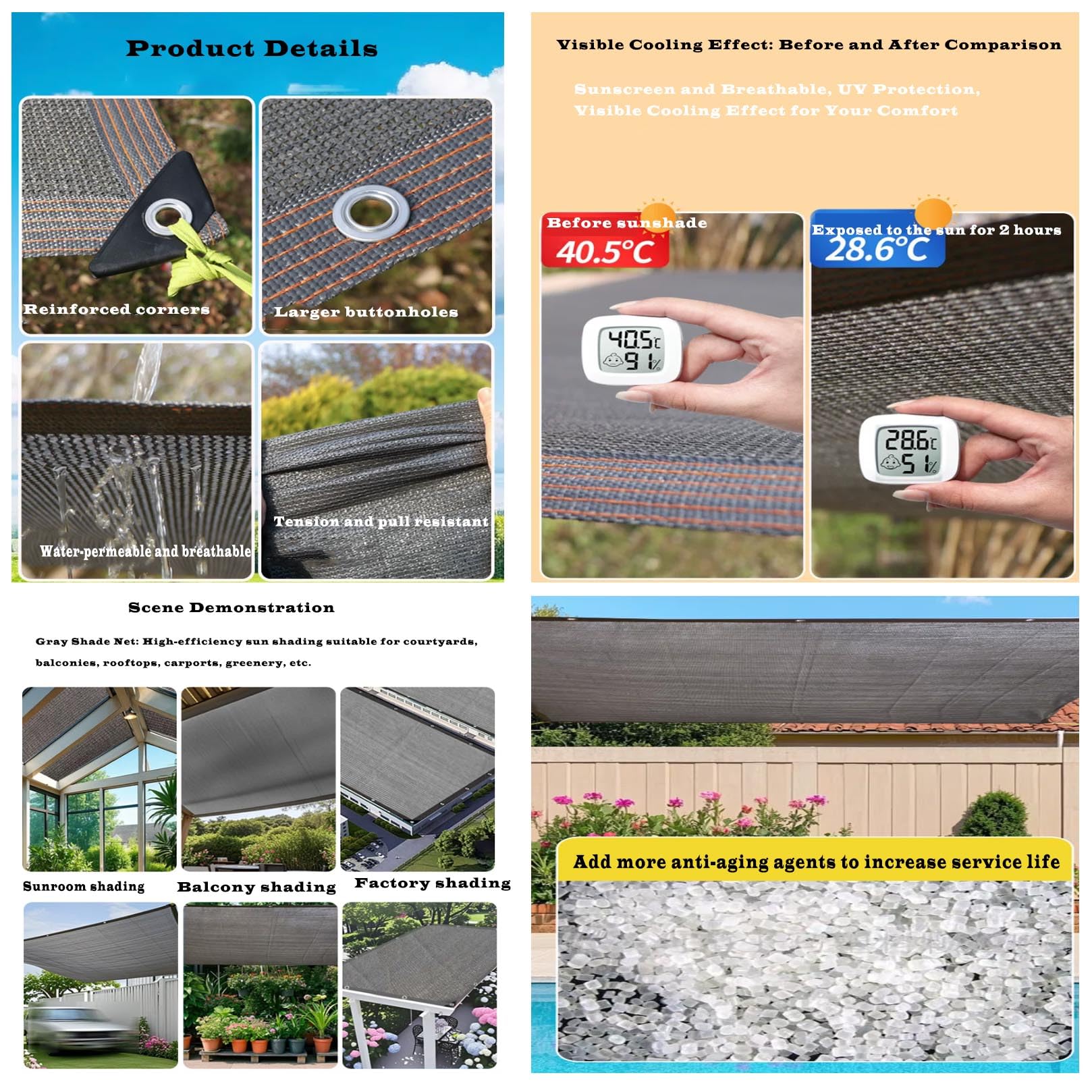 Filet D'Ombrage pour Serre agricole Gris Toile Ombrage Taux D'Ombrage De 95% Filet Anti Chaleur, Filet Anti Feuille Piscine Protection Solaire pour pergola d'extérieur