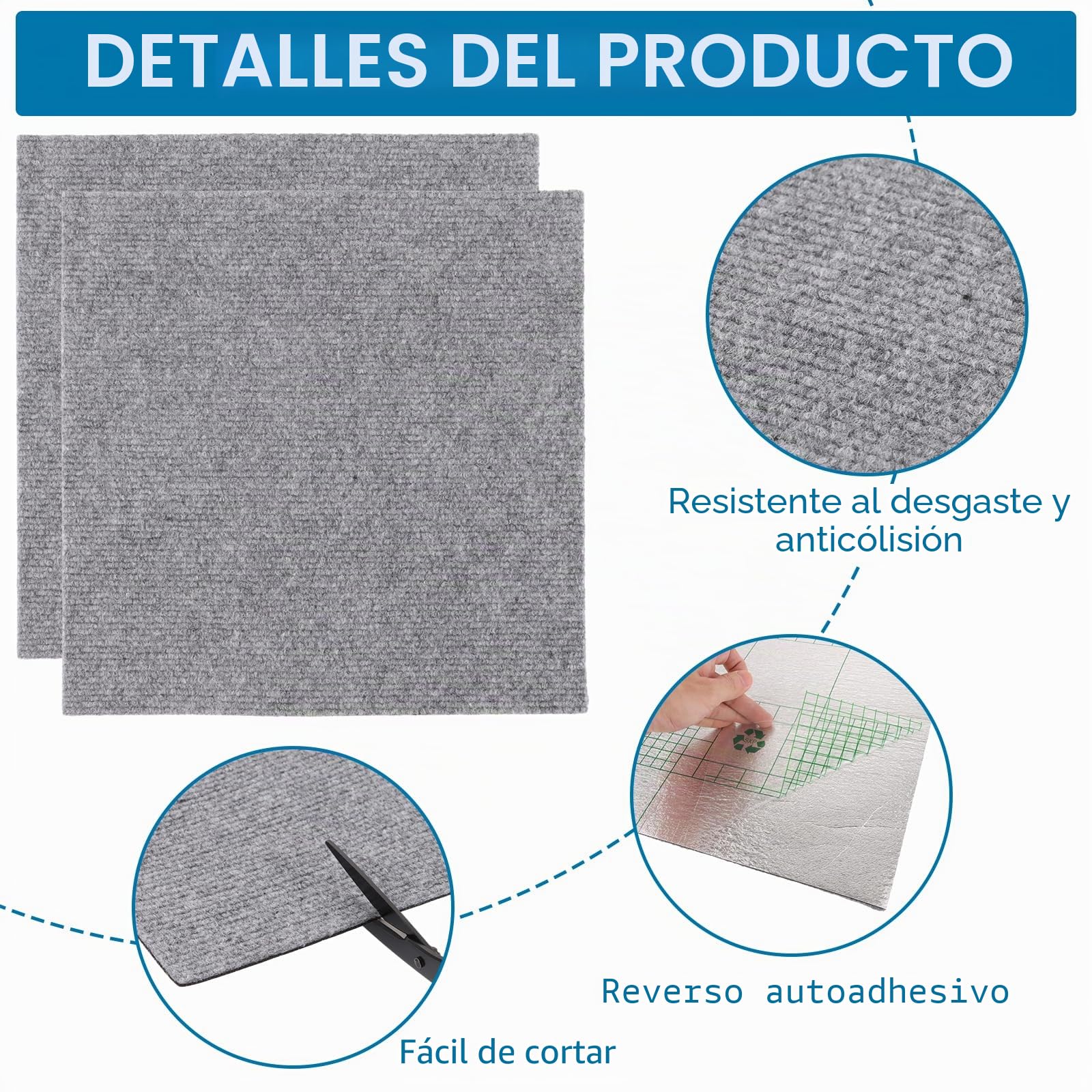 30 piezas baldosas de moqueta 30x30 cm, baldosas de moqueta autoadhesivas, moqueta, baldosas de moqueta, baldosas de moqueta autoportantes para oficina, salón, balcón (gris claro)