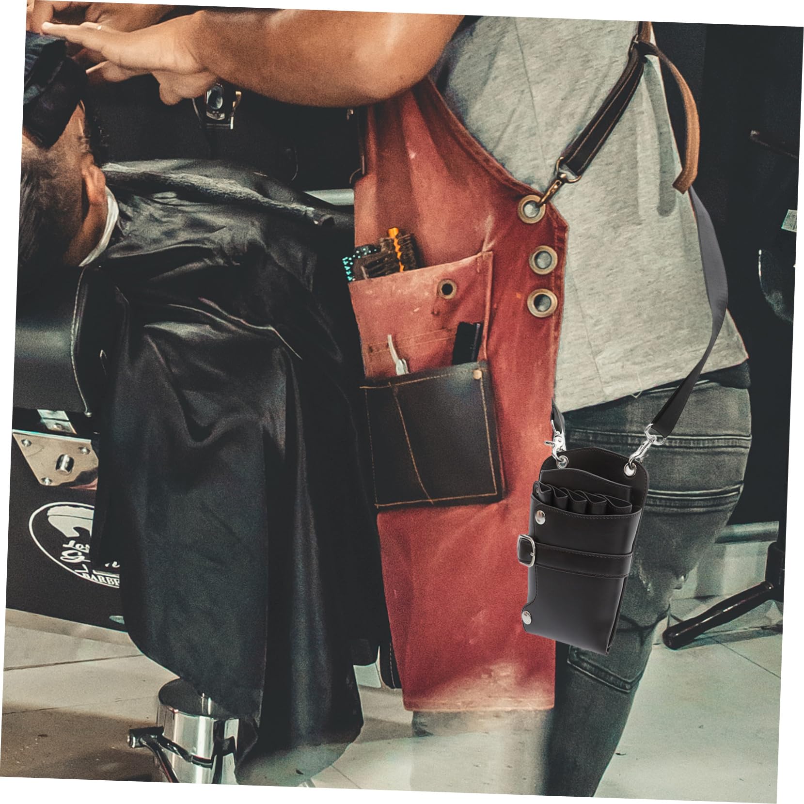 TOVINANNA Professional Barber Scissor Fanny Pack Hairdressing Tool Bag with for Styling Kit Pouch 5 Scissors Holder Hair Salon Supplies