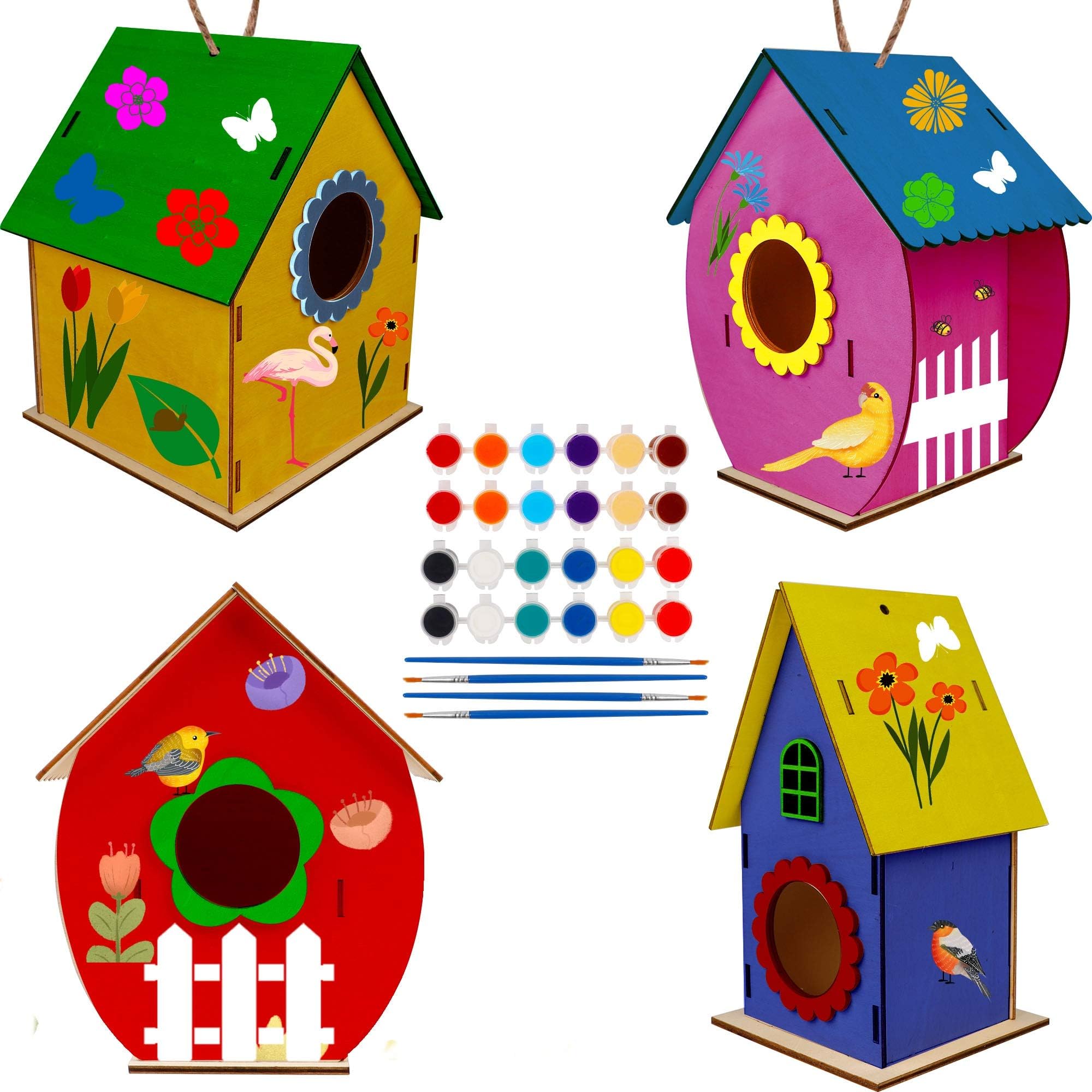 Jetec 6 Pieces Bird House Craft Wooden Birdhouse Kit Build