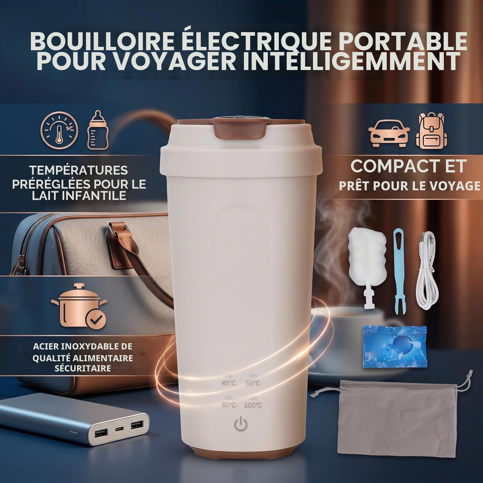 Bouilloire portable électrique de voyage 5000 mAh 300 W sans fil pour les déplacements
