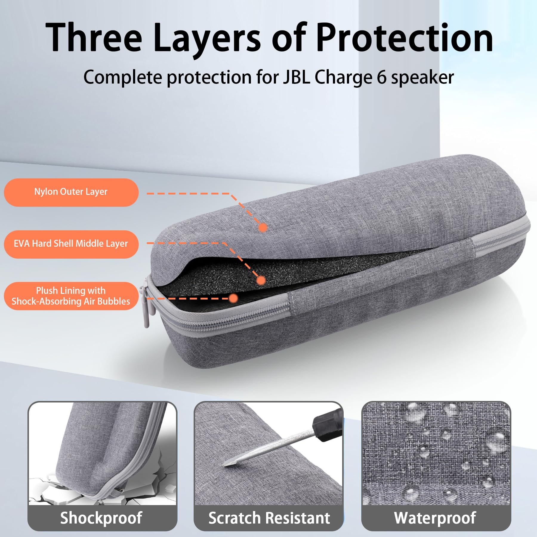 co2CREA Kompatybilny futerał z JBL Charge 6 Przenośny głośnik Bluetooth | Ultralekki, przenośny twardy futerał ochronny z uchwytem i odpinanym paskiem na ramię