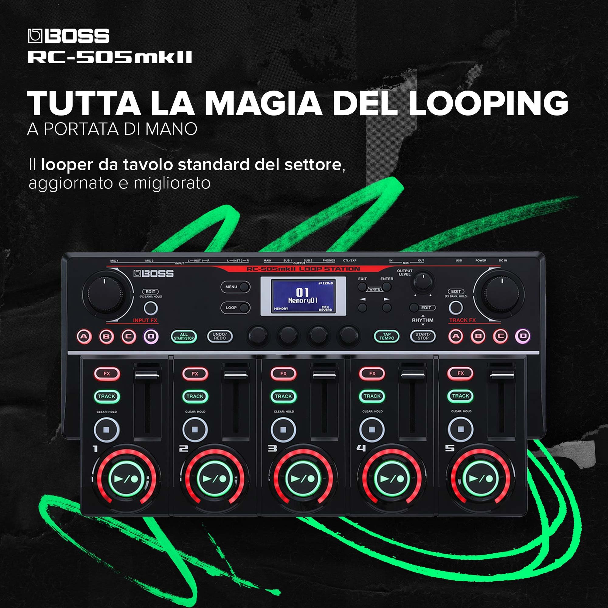 BOSS RC-505mkII Loop Station | Looper da Tavolo Standard del Settore, Aggiornato e Migliorato | 5 tracce di frasi Stereo Simultanee | Vastissima Selezione di Effetti Interni | Cursori affidabili