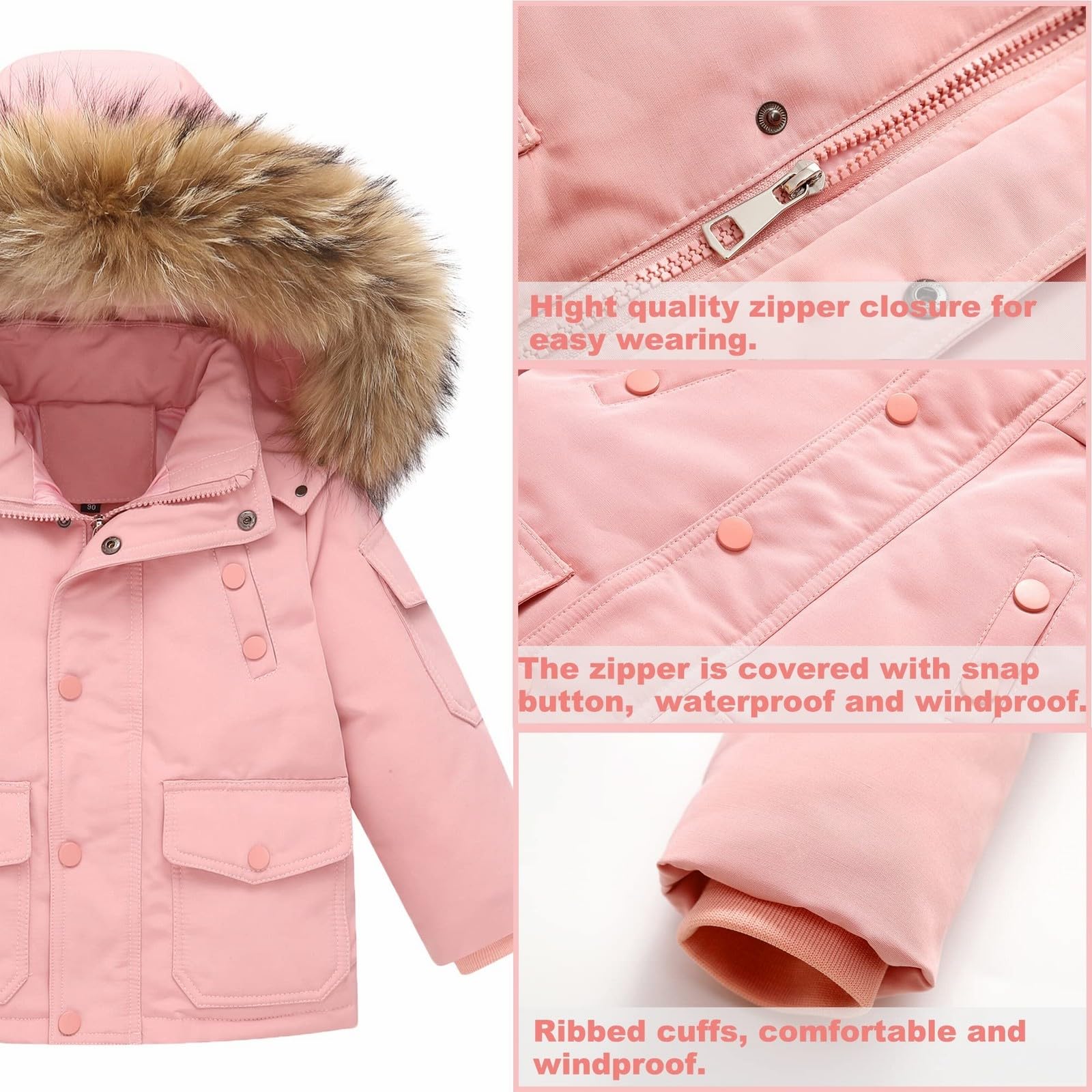 Traje de esquí infantil con chaqueta de plumón, chaqueta de plumón con capucha + pantalones de esquí para bebé y niñas, traje de nieve, 2 unidades de conjunto de esquí de invierno, abrigo de plumón de