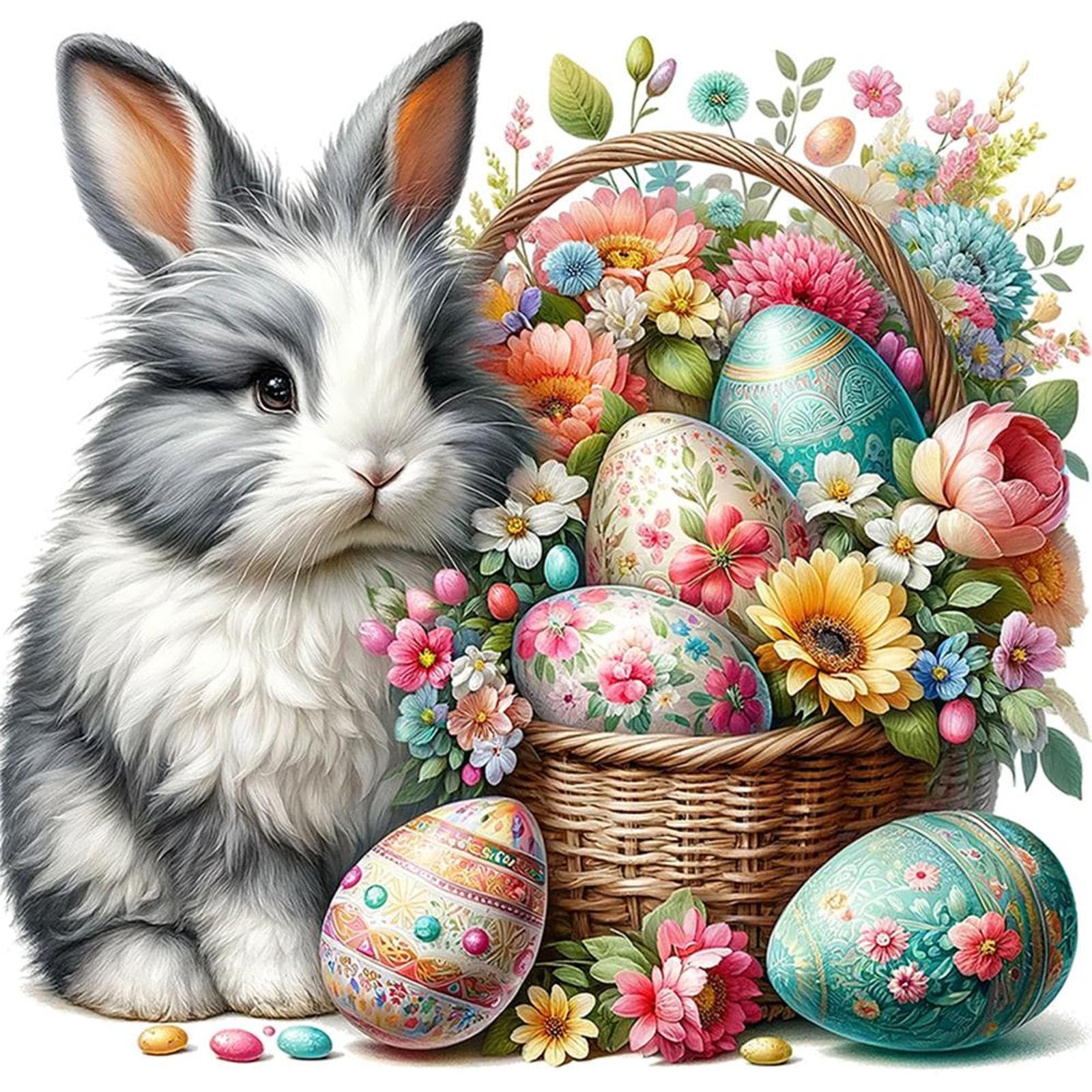 Easter Rabbit Egg 11CT Stamped Cross Stitch Kits for Adults - Needlepoint Kits for Beginners, Embroidery Ornament Kit for Home Decor & Gifts(40 * 40cm)
