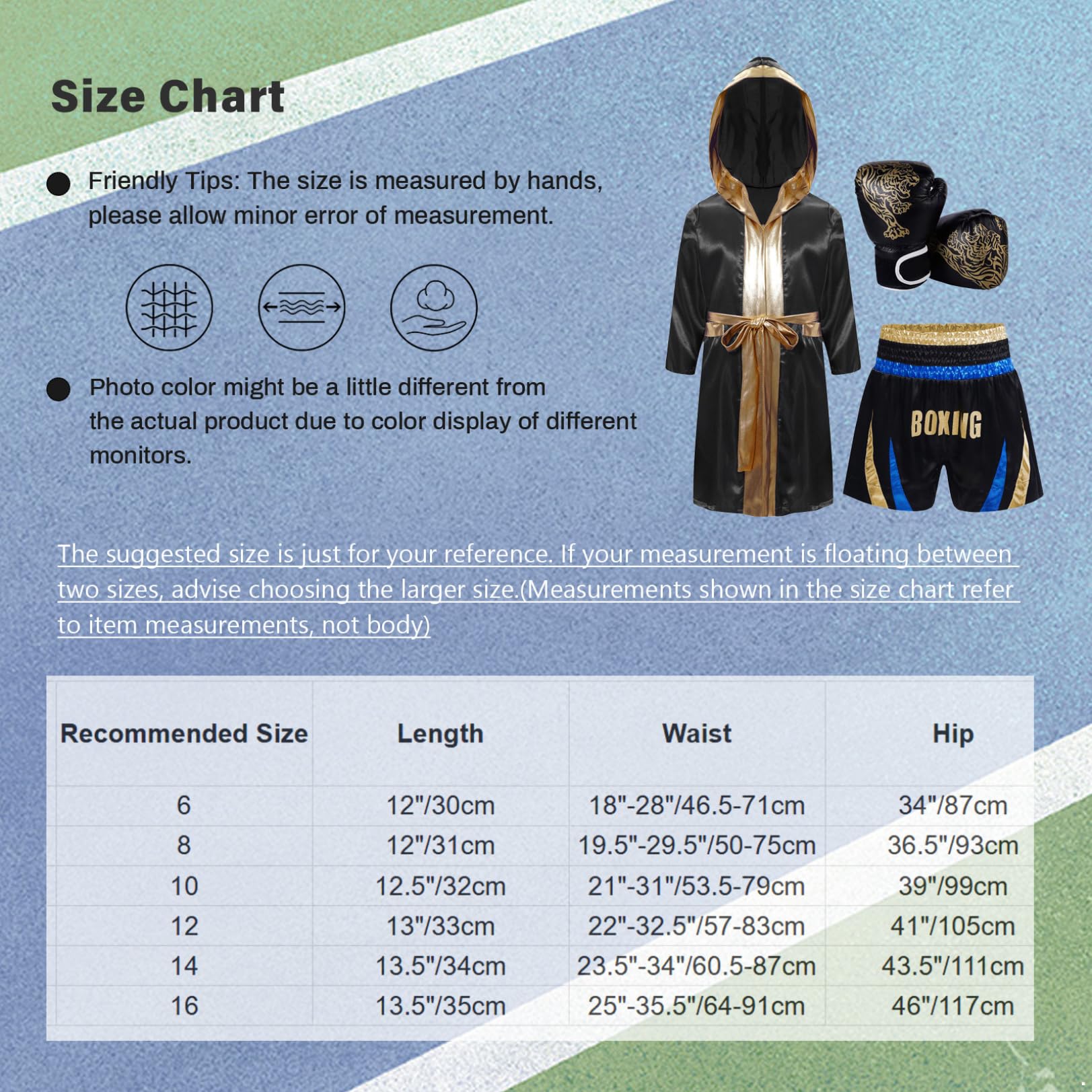 renvena Accappatoio Boxe per Bambini Adulti Pantaloncini Muay Thai Kick Boxing per Arti Marziali MMA + Guantoni da Boxe Accessorio per Costume Sportivo