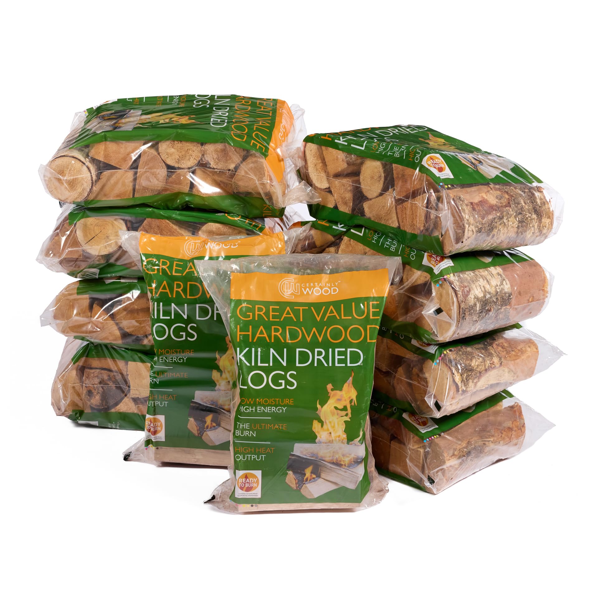 Certainly Wood Brown Kiln Dried Hardwood Logs, 25Cm Length, 10Kg Bags, Ready To Burn For Stoves And Fireplaces (10 Bags)