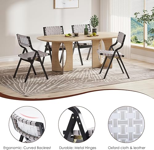 Miniatura 5 de Wood Folding Chairs Foldable Chairs Wooden Indoor Stackable Dining Chairs for Kitchen & Dining Room Chair Woven Seat Webbing Back Set of 2 Black