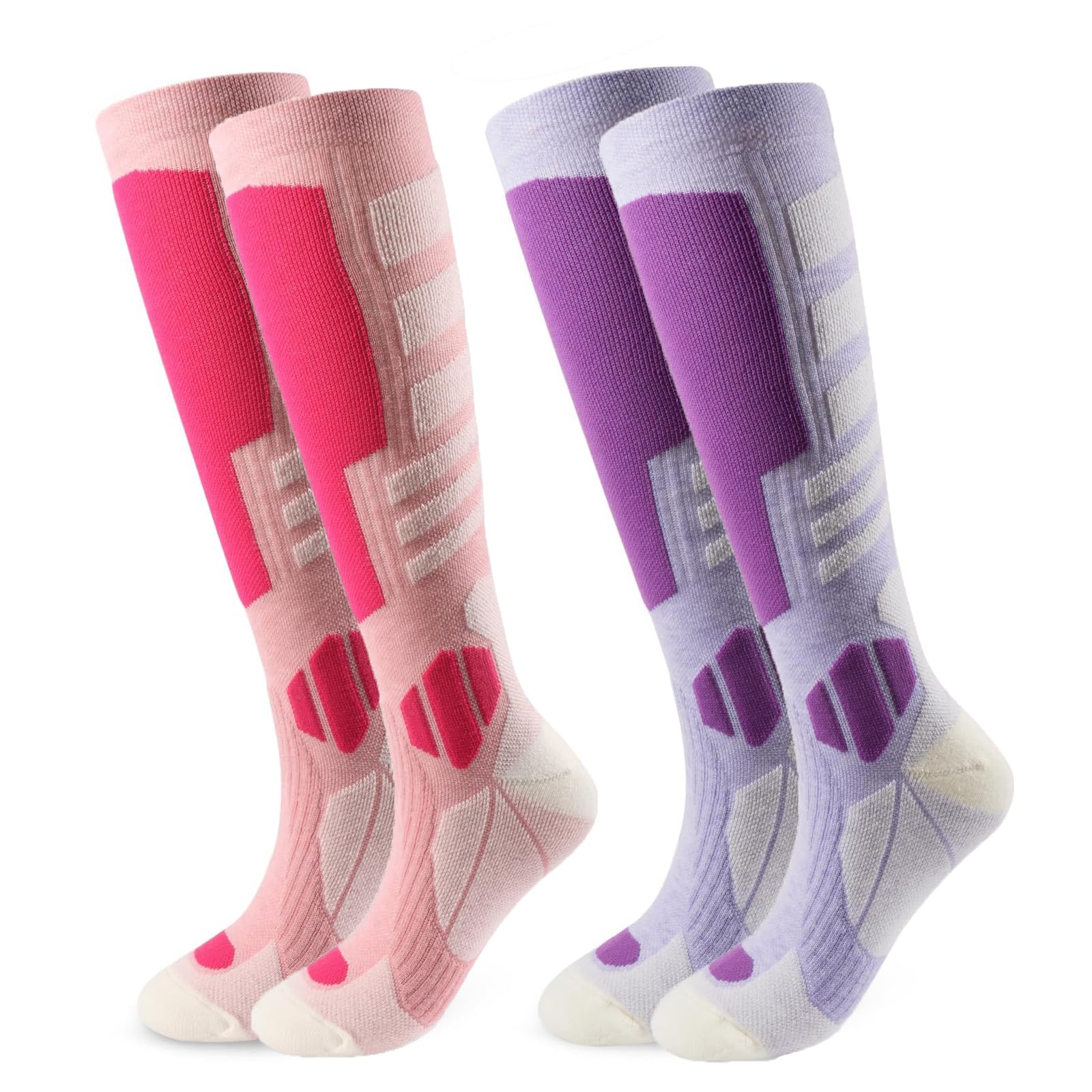 2 Pairs Merino Wool Ski Socks for Unisex, Knee High Thermal Ski Socks with Full Cushion Warm Merino Wool Thermal ski Sock Performance ski Sock for Winter,Skiing, Snowboarding, Sports