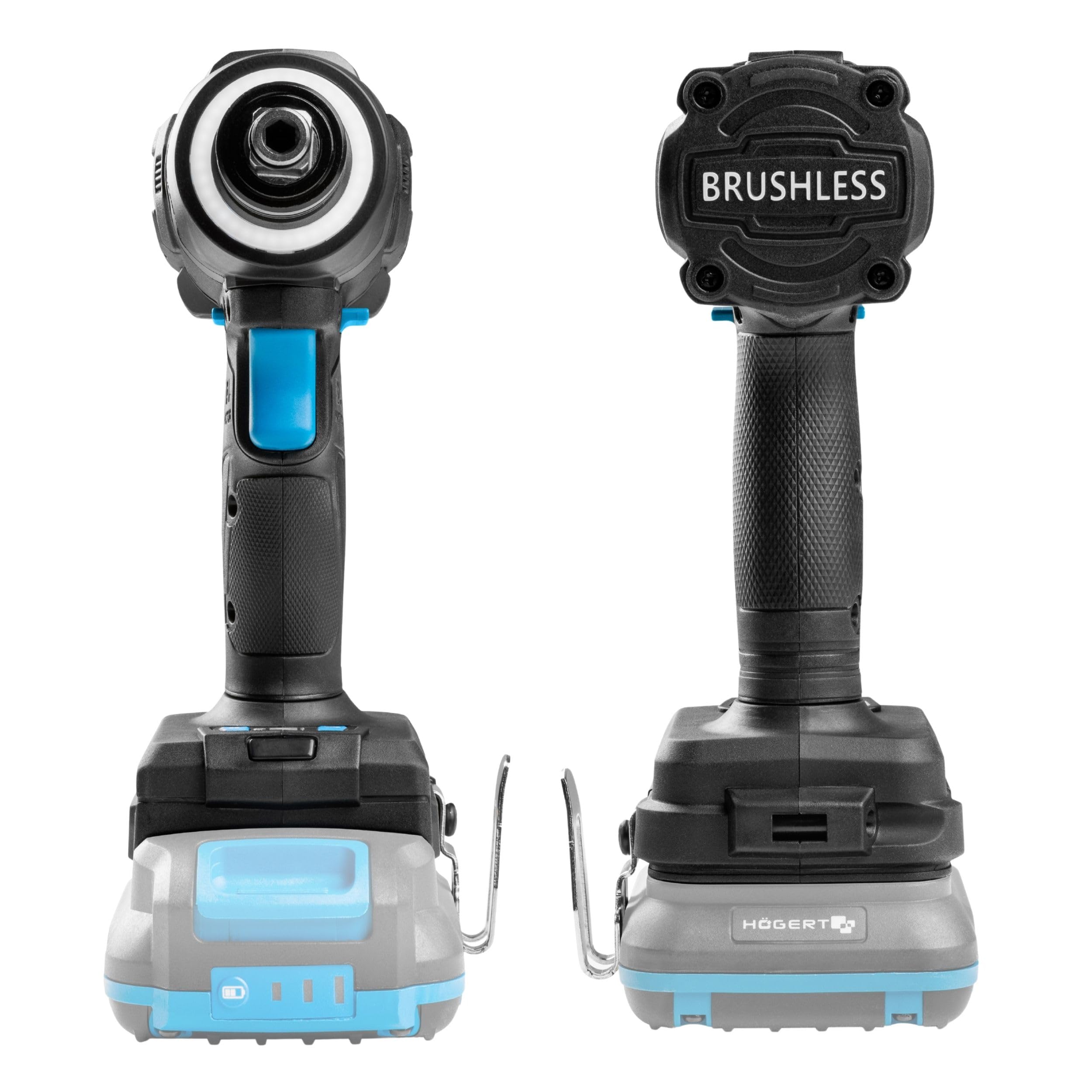 Högert Technik Llave de Impacto a Batería 18V OneAccuSystem, motor sin escobillas, 230 Nm, atornillador de impacto 2 en 1, 1/4" HEX y 1/2" cuadradillo, para taller y montaje, sin batería