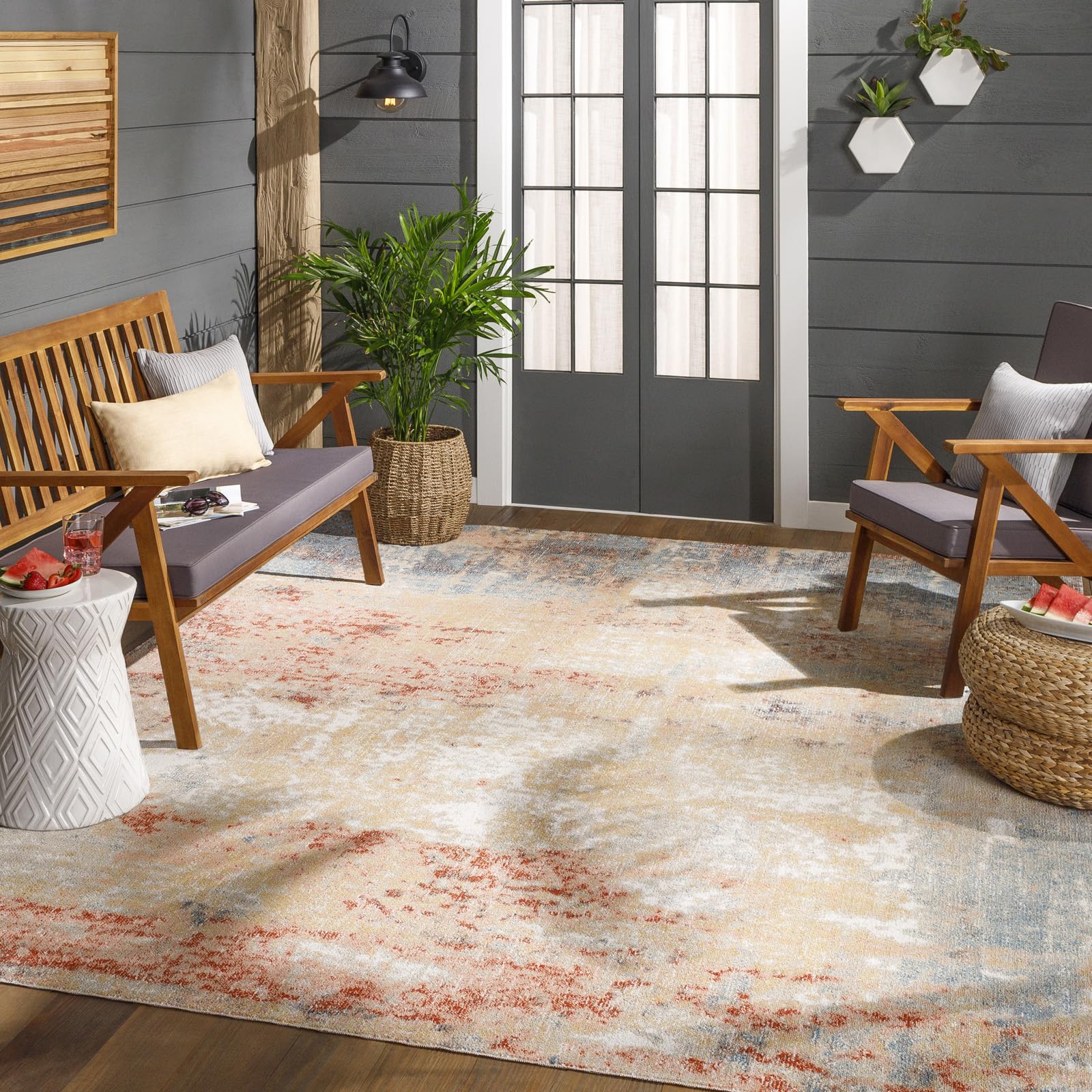 SAMIRA HILL Modern Area Rug - 200x275cm - 100% Polyester - Outdoor/Indoor Use - Rust