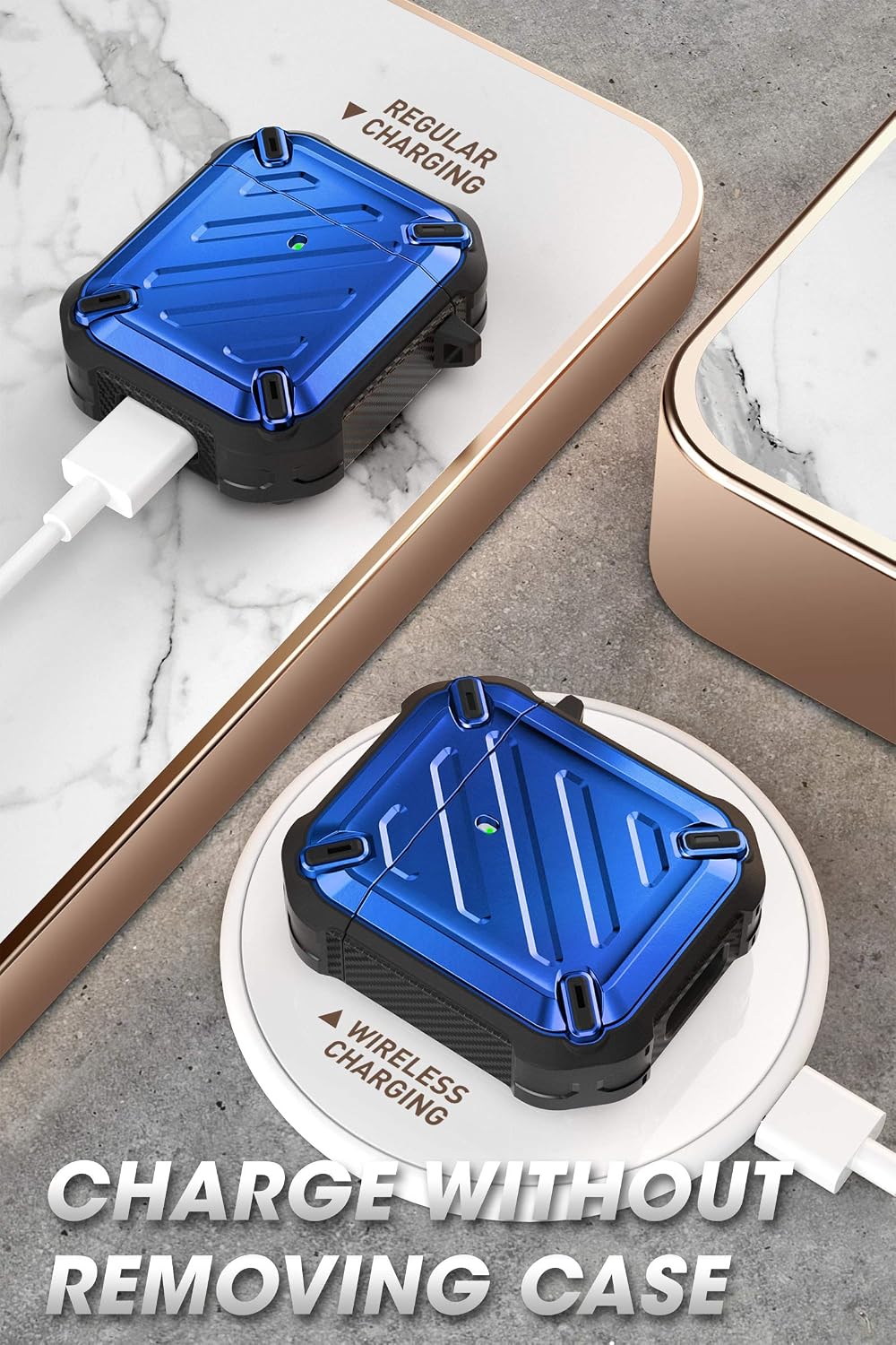 SUPCASE Unicorn Beetle Pro Series Case Designed for Airpods 1 & 2, Full-Body Rugged Protective Case with Carabiner for Apple Airpods 1st & 2nd (Blue)