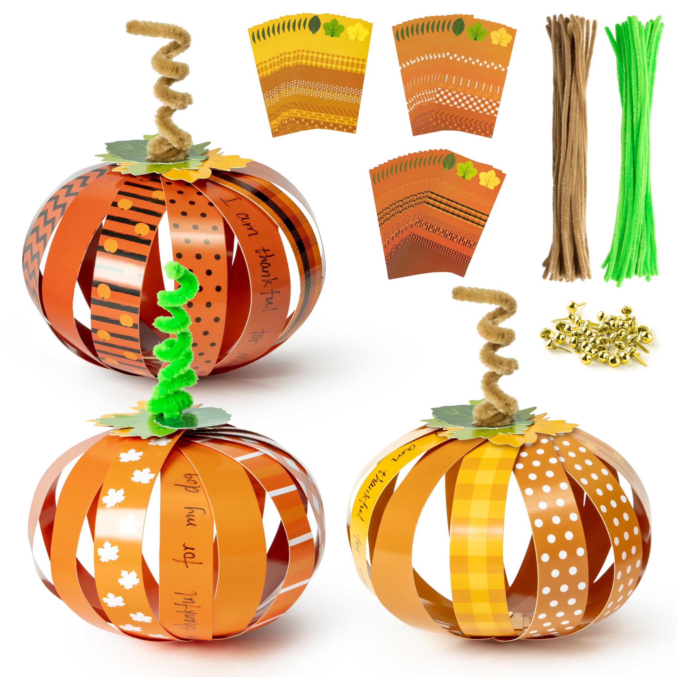 BeYumi Paper Strip Pumpkin Craft - 36Pcs Halloween Pumpkin Craft Kit DIY Fall Thanksgiving Gratitude Pumpkin Thankful Craft Autumn Holiday Religious Decor Home School Classroom Fun Activities for Kids