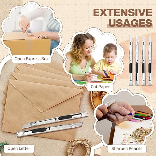 Miniatura 4 de Willbond 200 piezas de cuchillos utilitarios pequeños retráctiles a presión, cortador de hoja de 0.354 in de ancho para apertura de letras o cajas