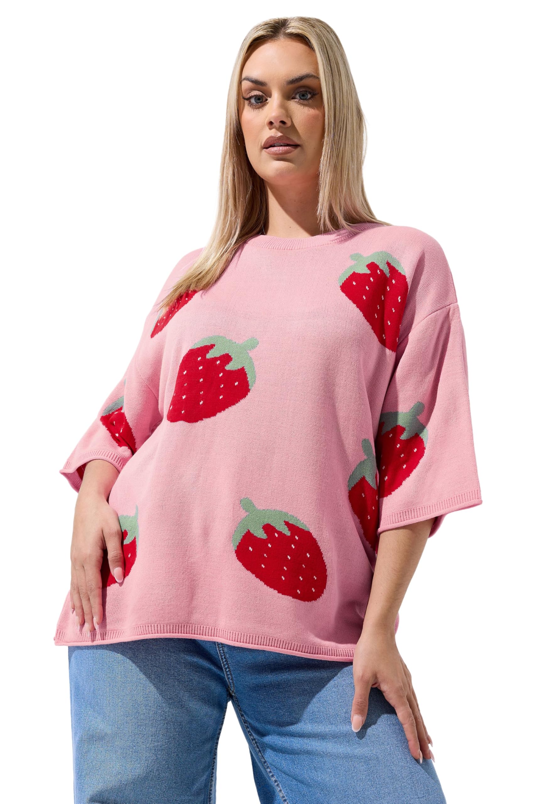 Yours Limited Collection Curve Strawberry Knitted Boxy T-Shirt - Women's - Plus Size Curve