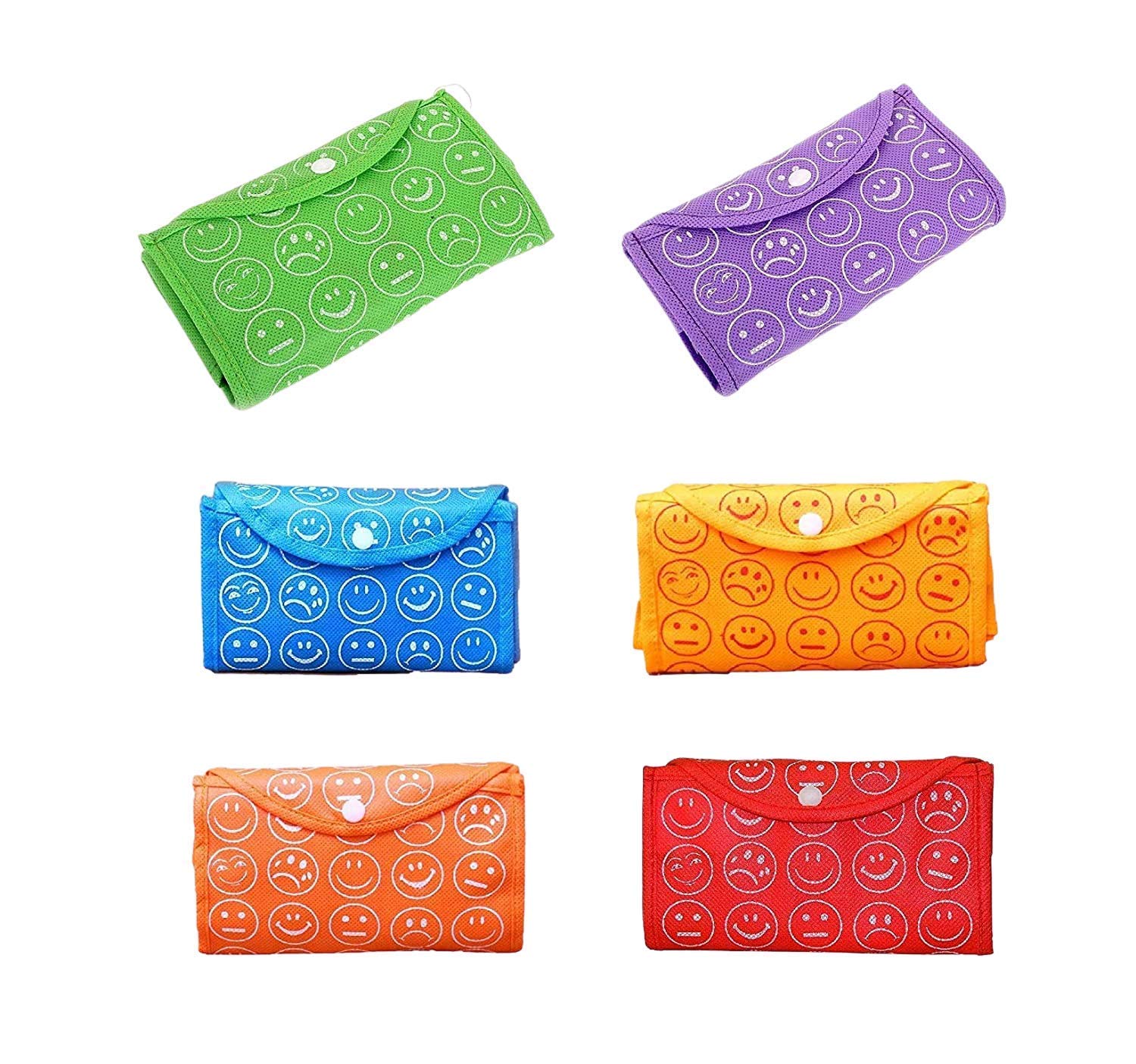 pristu Set of 6 Foldable Reusable Bags Smiley Printed Bags