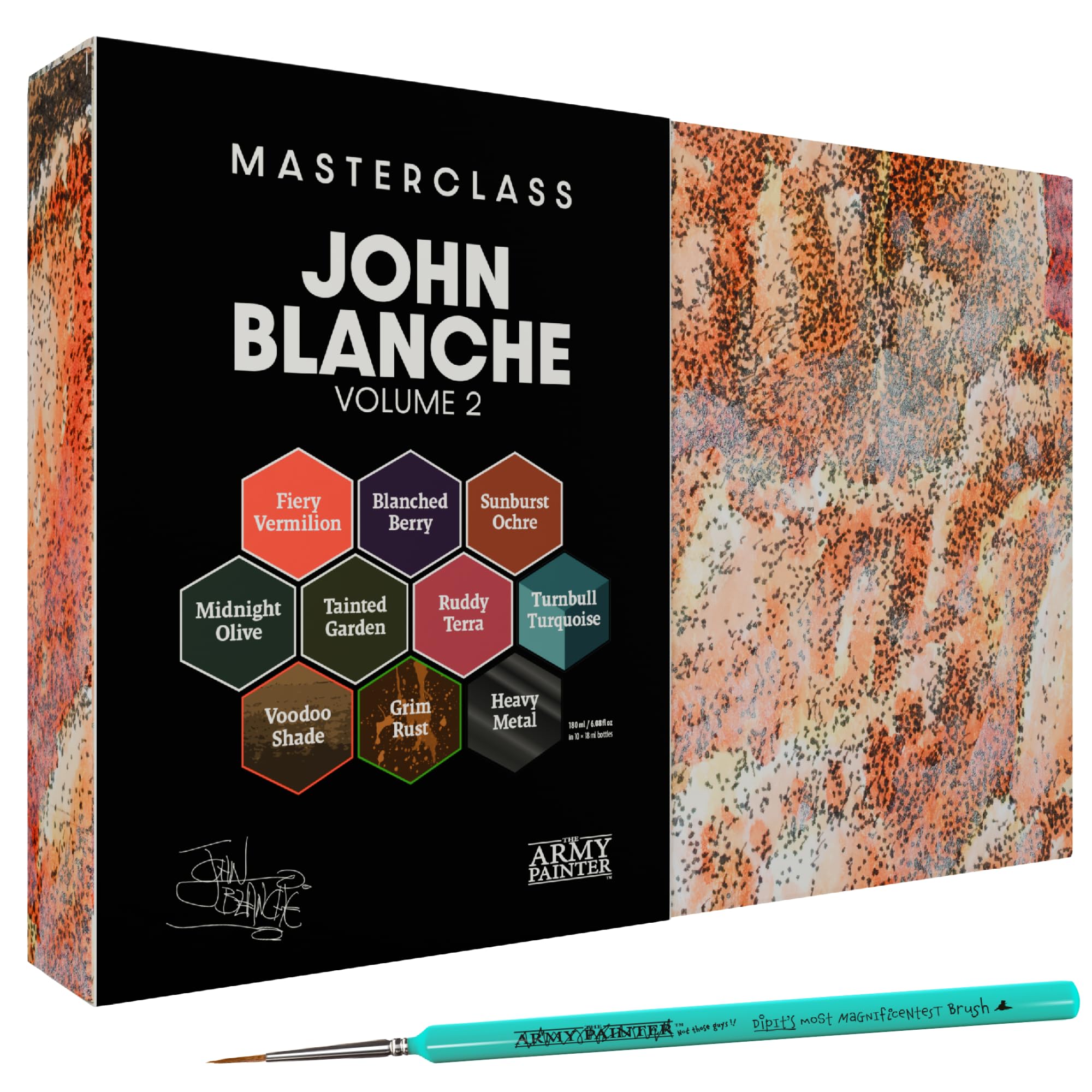 The Army Painter, Masterclass John Blanche Volume 2 Paint Set Combo, 6 Warpaints Fanatic Paints, 1 Speedpaint, 1 Wash, 1 Effect, 1 Metallic, 1 Art Print & Brush - Model Paint for Miniature Wargaming