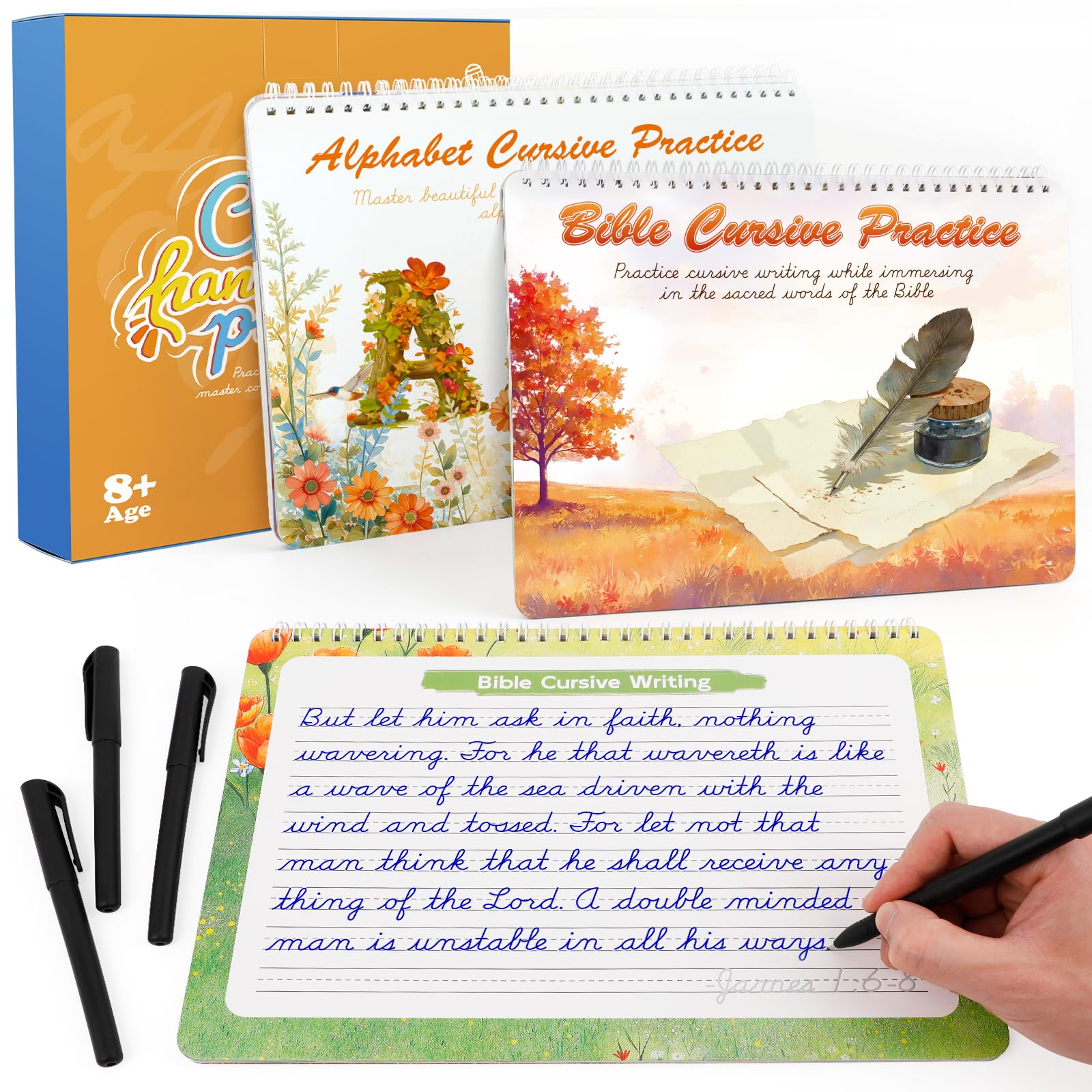 Grooved Cursive Handwriting Workbook for Kids 5-12 &amp; Adults,Reusable Magic Practice Books with Disappearing Ink Pens,Grooved Kids Writing Book Cursive Workbook with Words Letters Bible Verses Sentence