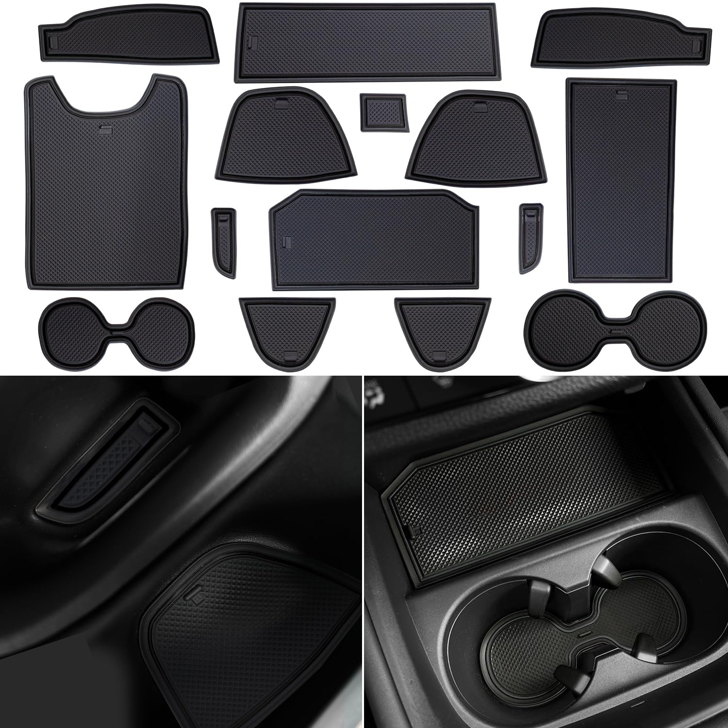 LOCOY Center Console Liner for Honda HRV Accessories 2023 2024 2025, for HR-V Cup Holder Pad, Door Pocket Interior, Door Slot Mat, Non-Slip Trim, Custom Rubber Decoration Insert (15pcs, Black)
