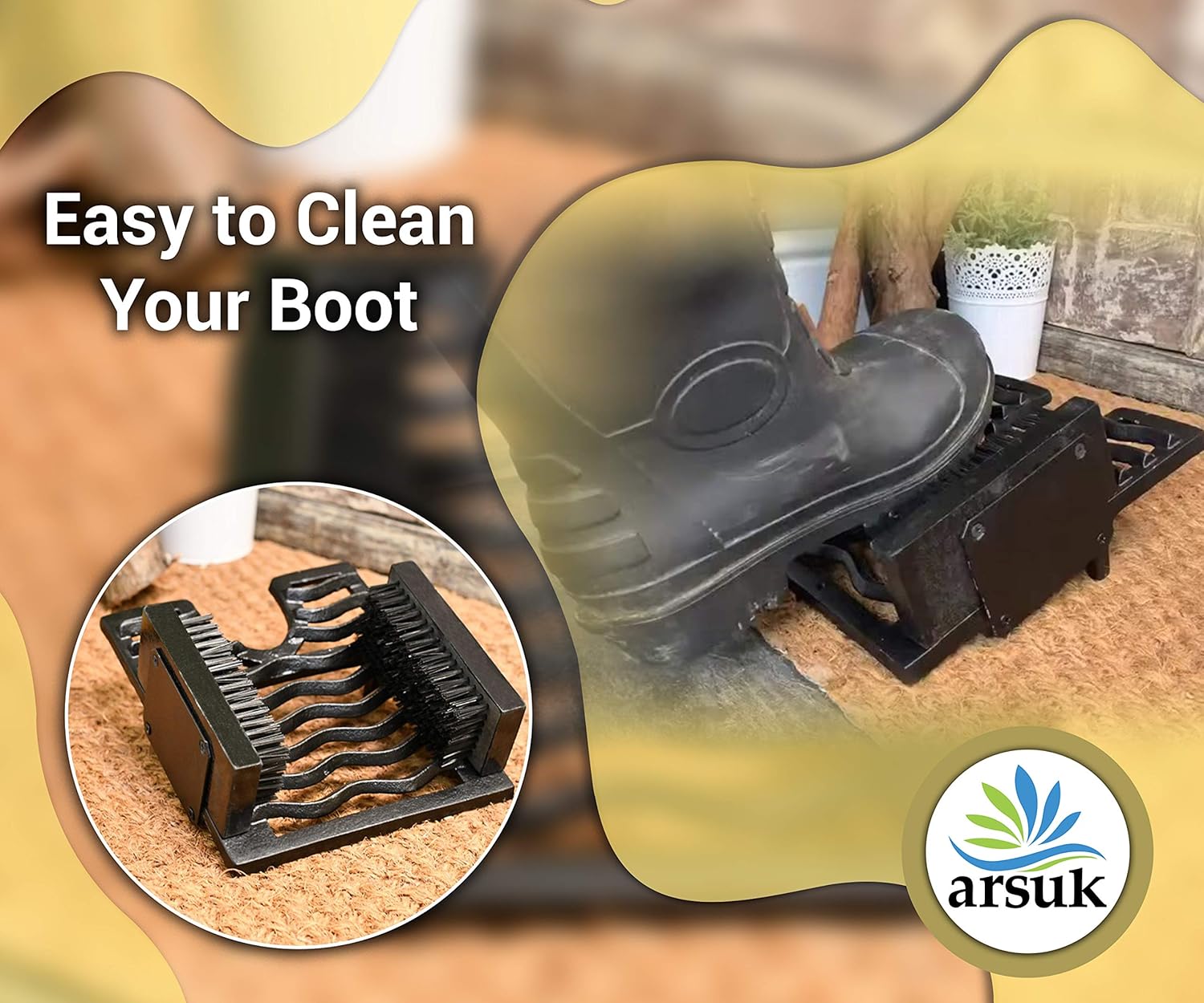 ARSUK Boot Scraper with Brushes Outdoors, Welly Boot Remover & Cleaner, Shoe Racks Jack Storage
