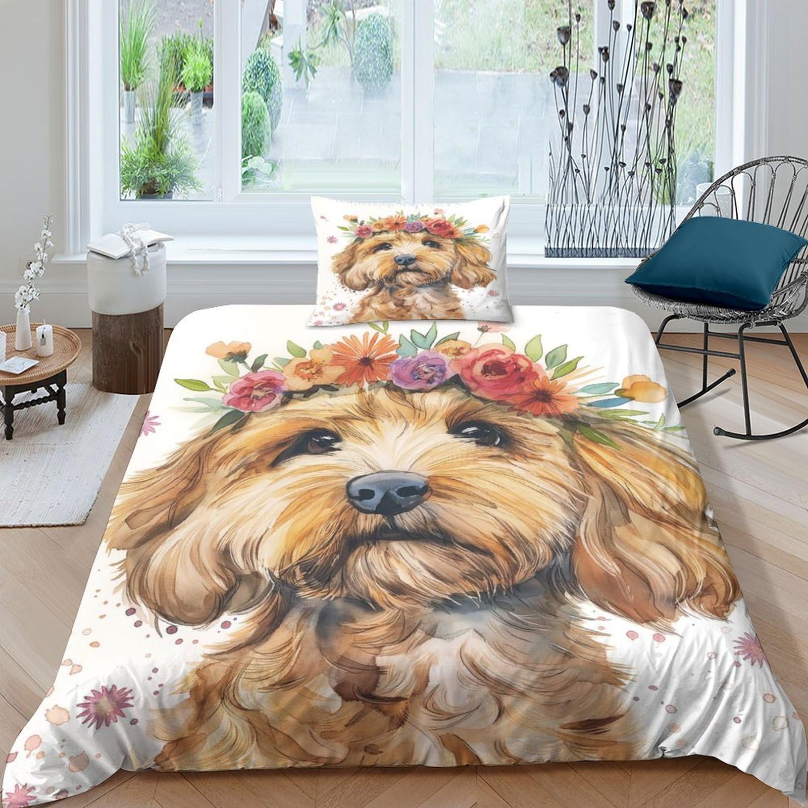 TNFHSOFT Cockapoo Dog Bedding Duvet Cover with Zipper Closure Soft Microfiber Quilt Cover Boys And Girls Single（135x200cm）