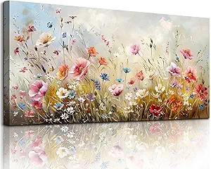 crmotu Large Wall Art for Living Room, Flower Market Botanical Prints, Floral Nature Decor Canvas Pictures, Meadow Wildflower Rustic Home Decorations, Modern Bedroom Farmhouse Wall Decor 24"X48"