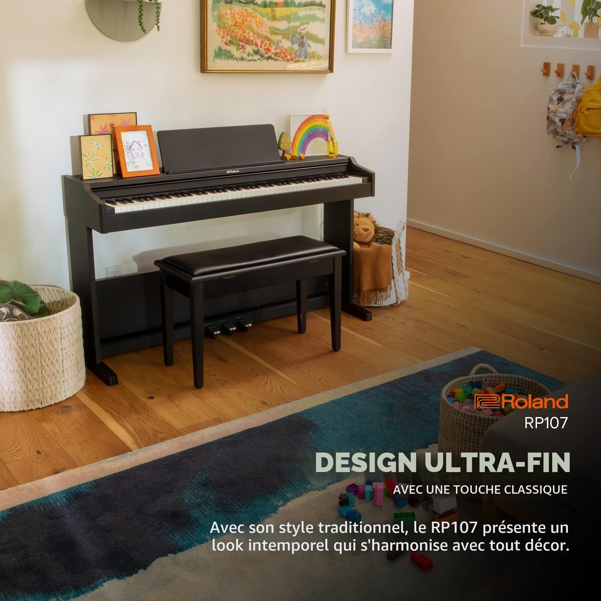 Roland RP107 Digital Piano | Piano domestique compact et abordable avec style vertical traditionnel | Parfait pour les débutants | Onboard Bluetooth® et plus encore | Parfait pour les débutants avec Bluetooth et fonctions supplémentaires